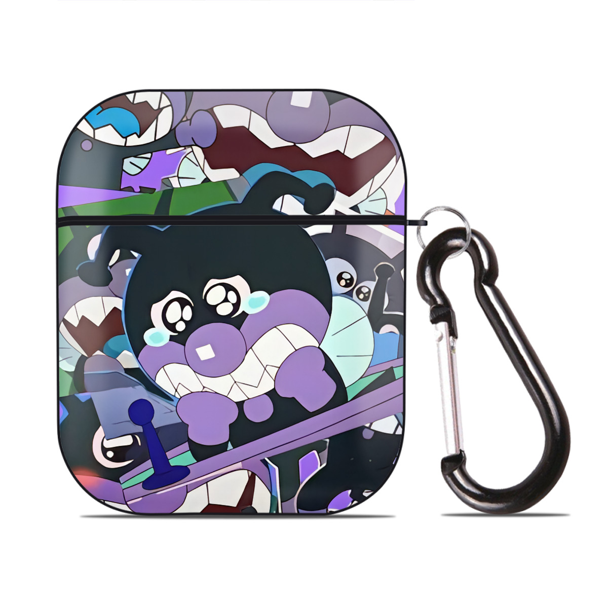 （画像用） アンパンマン Anpanman AirPods 第2世代保護ケース ハードシェル ブラック 耐衝撃・防指紋・カラビナ付き