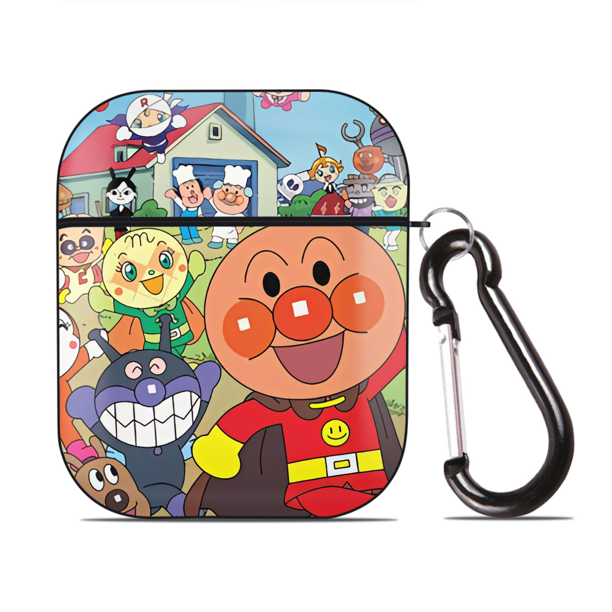 （画像用） アンパンマン Anpanman AirPods 第2世代保護ケース ハードシェル ブラック 耐衝撃・防指紋・カラビナ付き