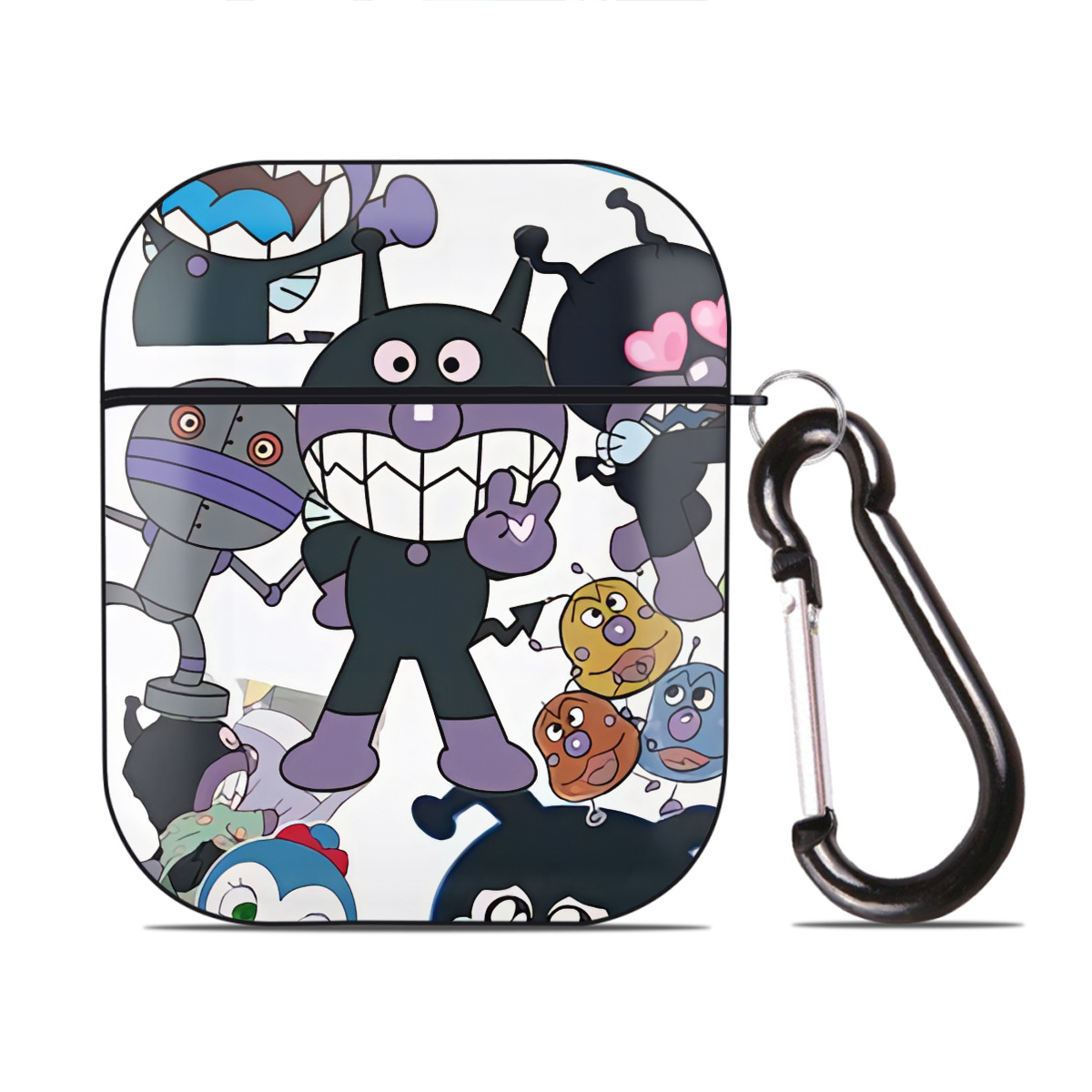 （画像用） アンパンマン Anpanman AirPods 第2世代保護ケース ハードシェル ブラック 耐衝撃・防指紋・カラビナ付き