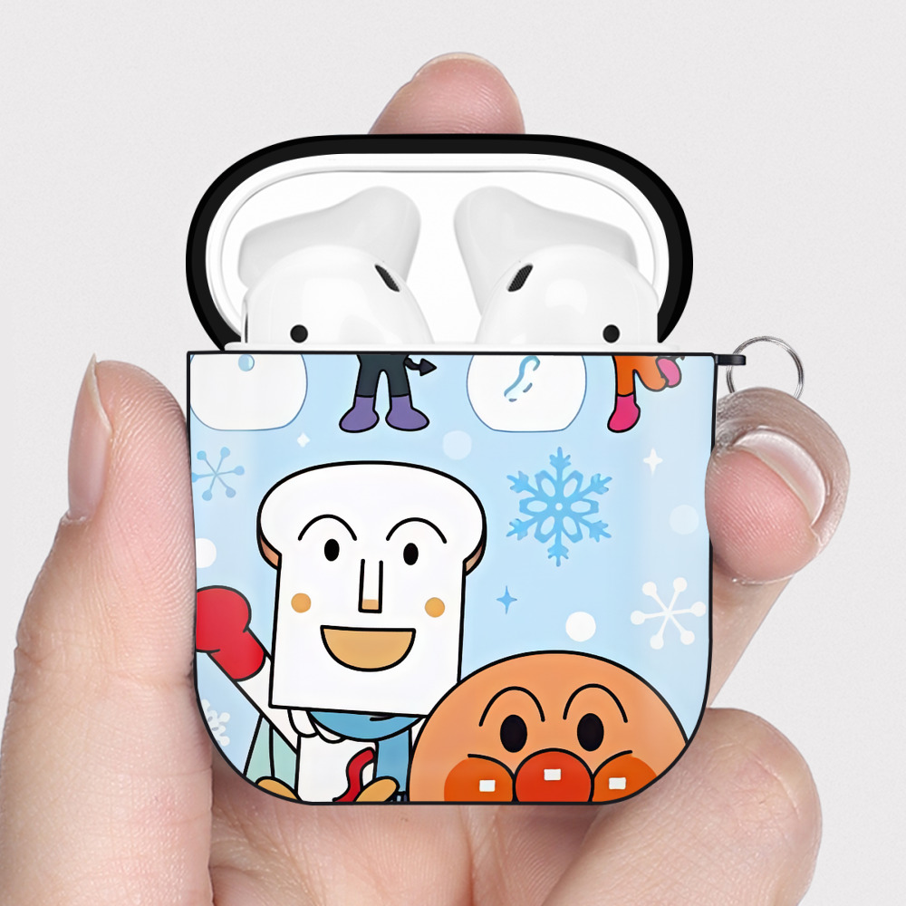 （画像用） アンパンマン Anpanman AirPods 第2世代保護ケース ハードシェル ブラック 耐衝撃・防指紋・カラビナ付き