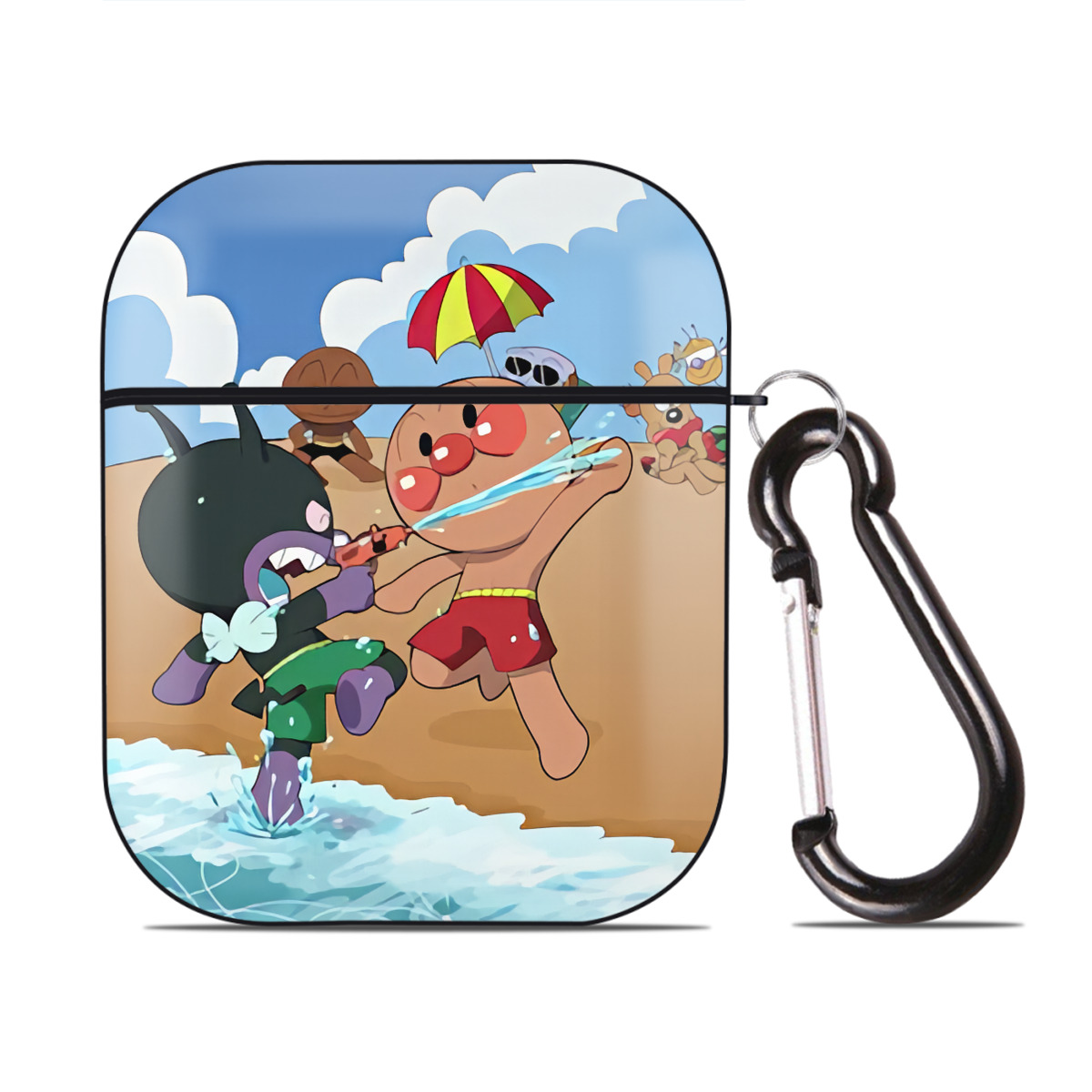 （画像用） アンパンマン Anpanman AirPods 第2世代保護ケース ハードシェル ブラック 耐衝撃・防指紋・カラビナ付き