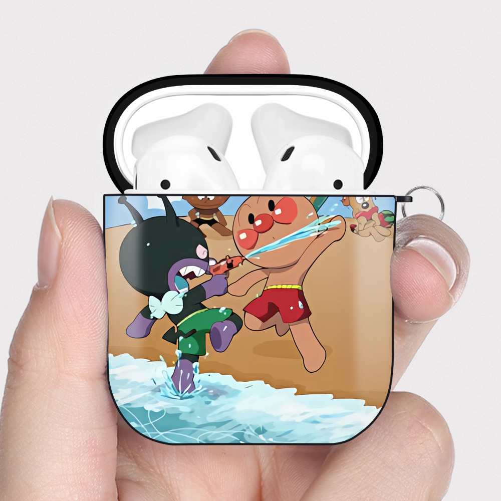 （画像用） アンパンマン Anpanman AirPods 第2世代保護ケース ハードシェル ブラック 耐衝撃・防指紋・カラビナ付き