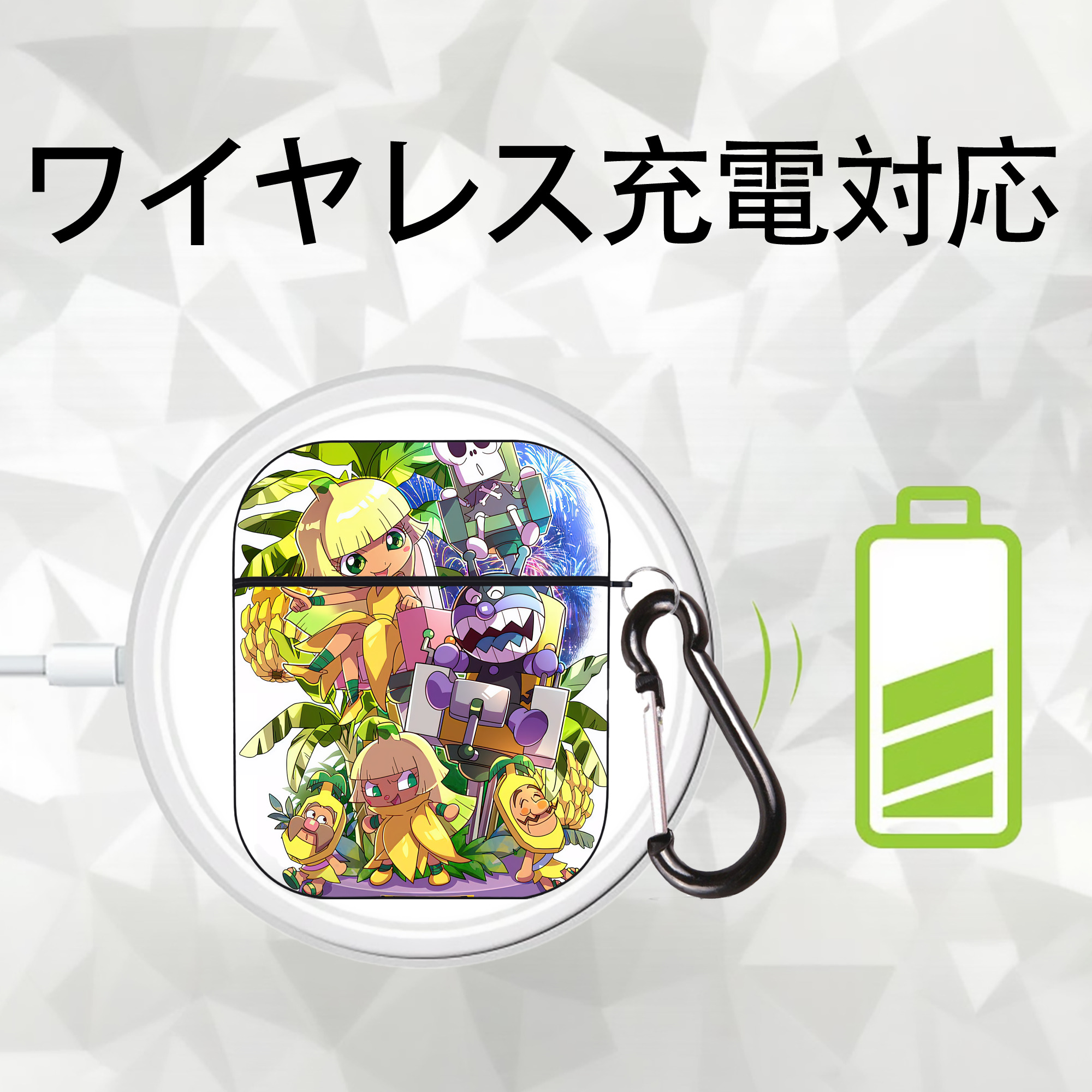 アンパンマン Anpanman AirPods 第2世代保護ケース ハードシェル ブラック 耐衝撃・防指紋・カラビナ付き