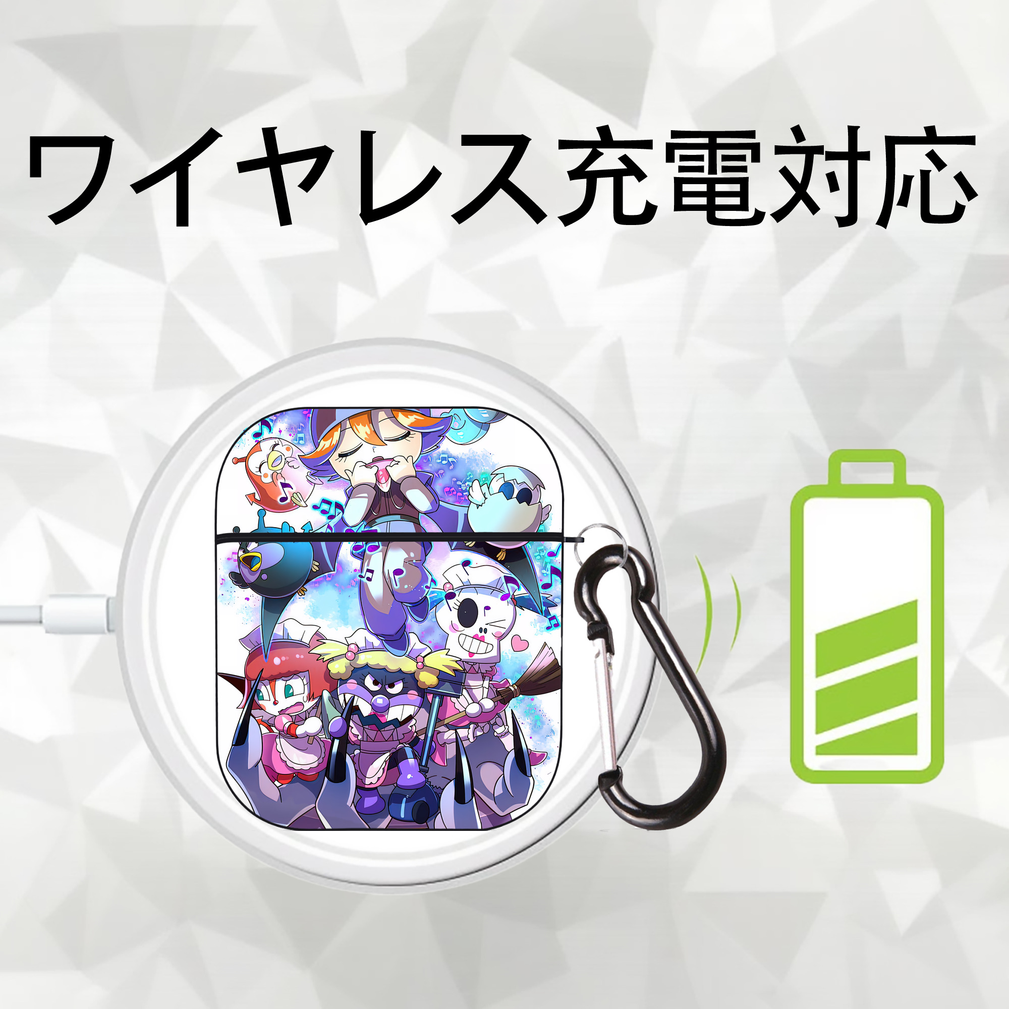 アンパンマン Anpanman AirPods 第2世代保護ケース ハードシェル ブラック 耐衝撃・防指紋・カラビナ付き
