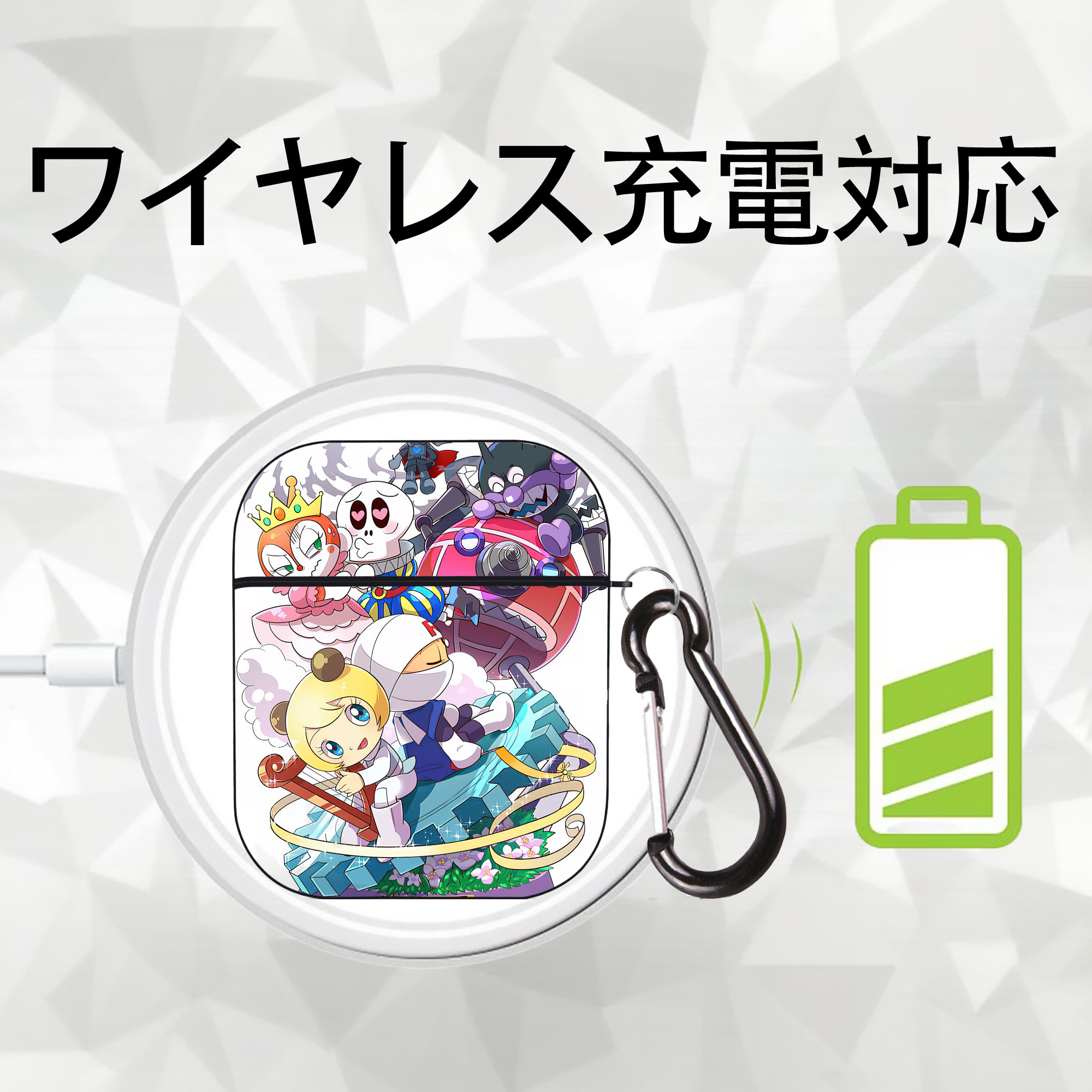 アンパンマン Anpanman AirPods 第2世代保護ケース ハードシェル ブラック 耐衝撃・防指紋・カラビナ付き