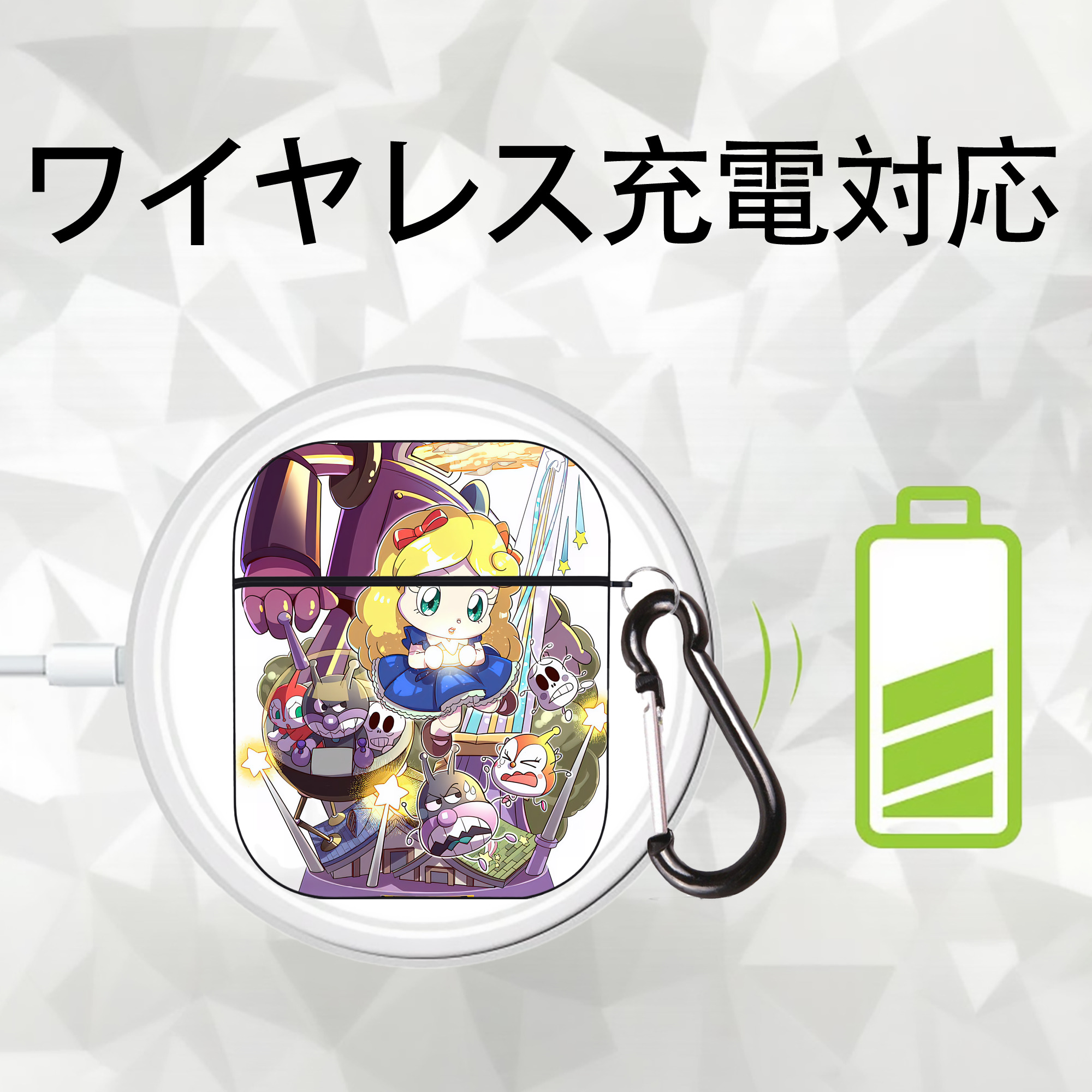 アンパンマン Anpanman AirPods 第2世代保護ケース ハードシェル ブラック 耐衝撃・防指紋・カラビナ付き