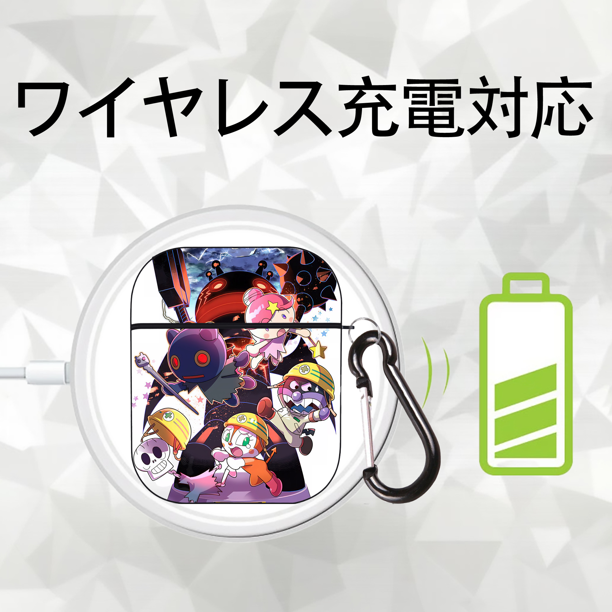 アンパンマン Anpanman AirPods 第2世代保護ケース ハードシェル ブラック 耐衝撃・防指紋・カラビナ付き