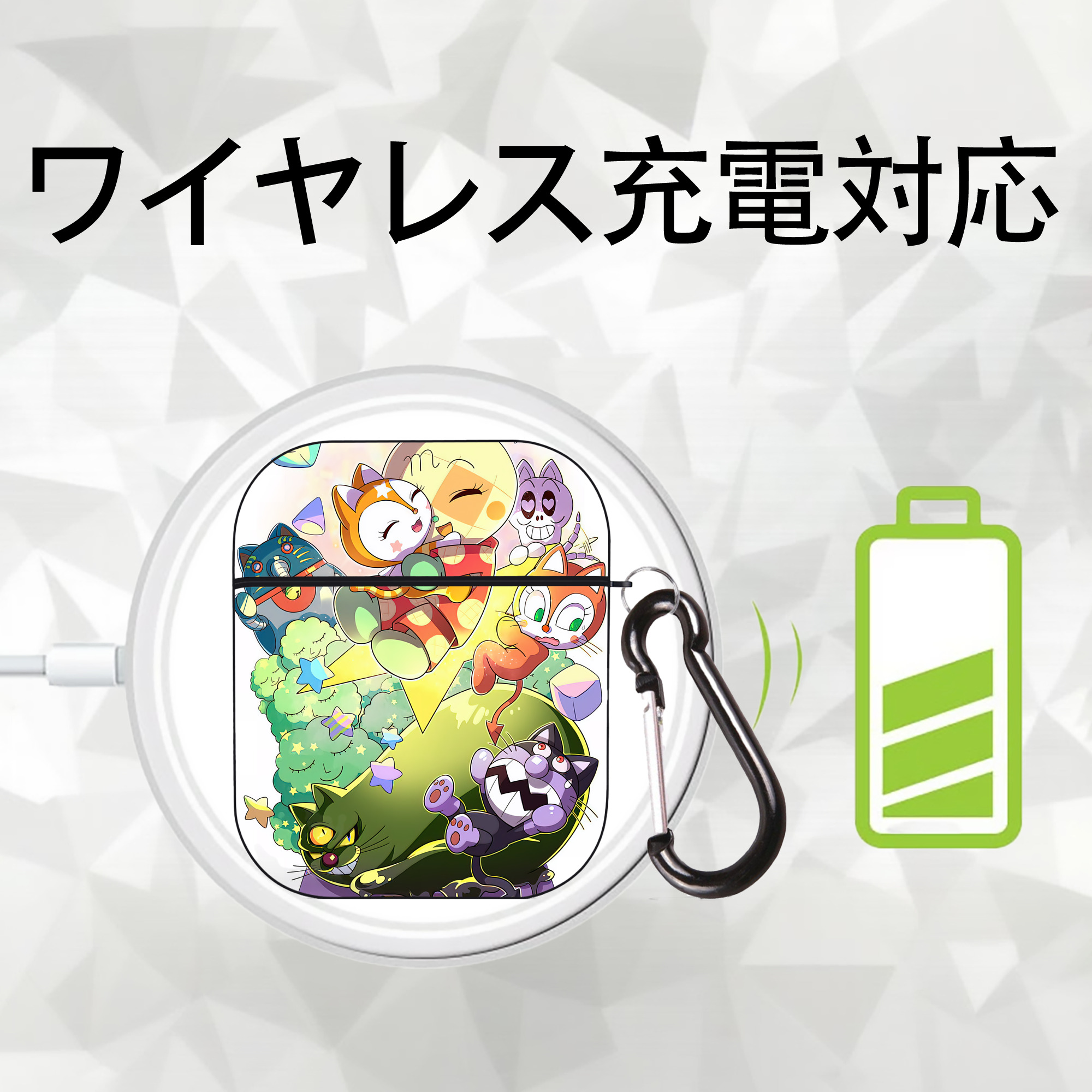 アンパンマン Anpanman AirPods 第2世代保護ケース ハードシェル ブラック 耐衝撃・防指紋・カラビナ付き