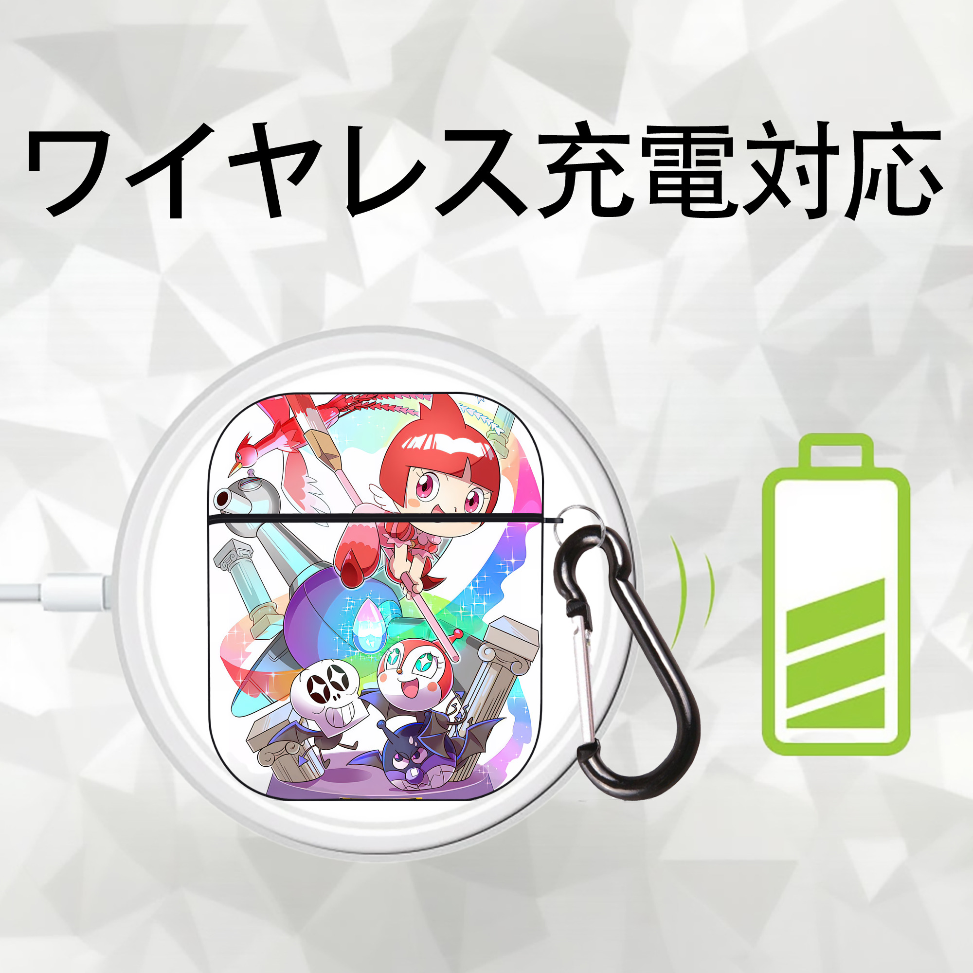 アンパンマン Anpanman AirPods 第2世代保護ケース ハードシェル ブラック 耐衝撃・防指紋・カラビナ付き
