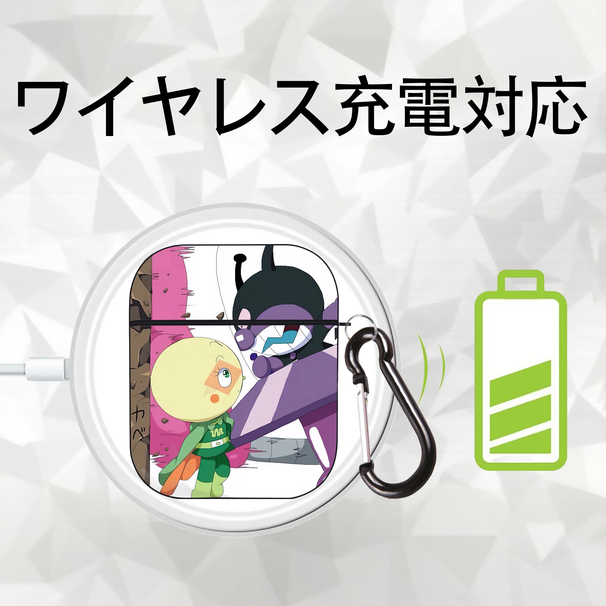 アンパンマン Anpanman AirPods 第2世代保護ケース ハードシェル ブラック 耐衝撃・防指紋・カラビナ付き