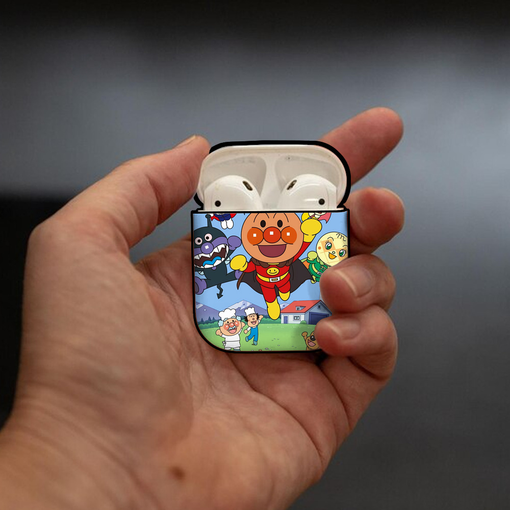 アンパンマン Anpanman AirPods 第2世代保護ケース ハードシェル ブラック 耐衝撃・防指紋・カラビナ付き
