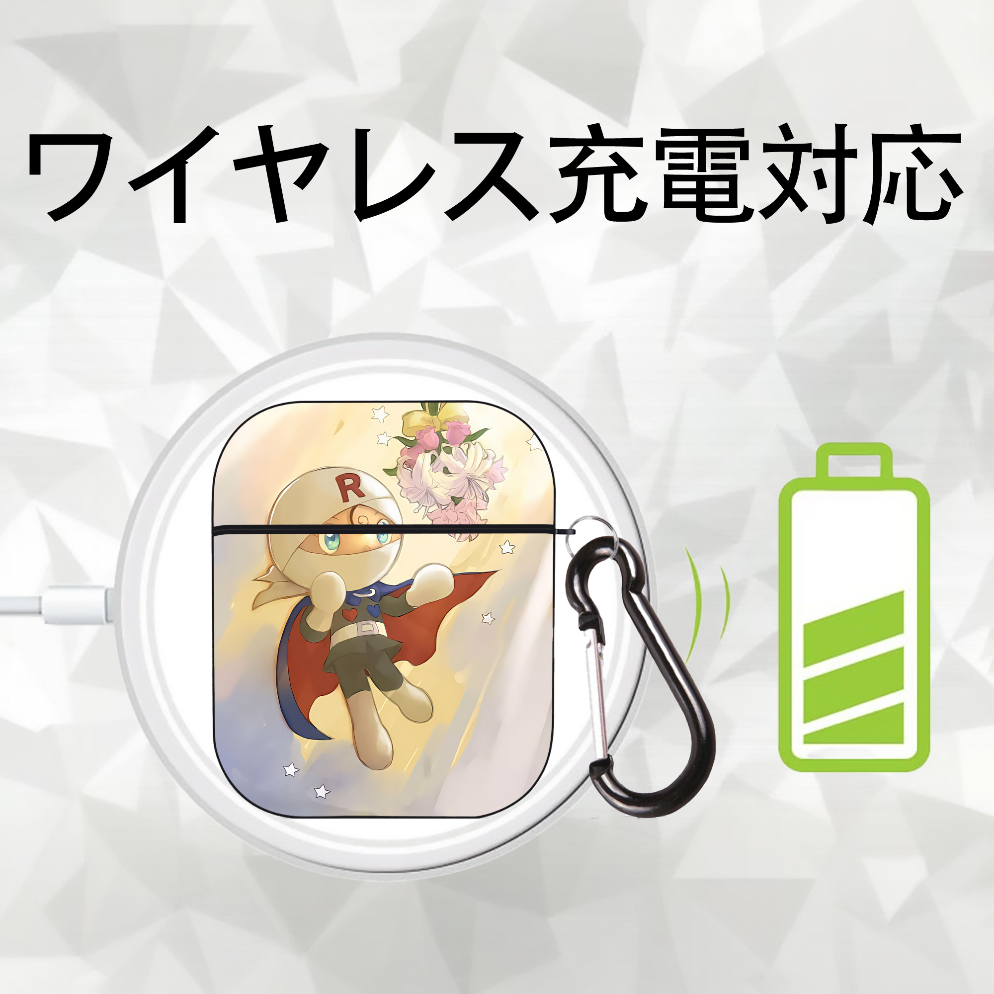 アンパンマン Anpanman AirPods 第2世代保護ケース ハードシェル ブラック 耐衝撃・防指紋・カラビナ付き