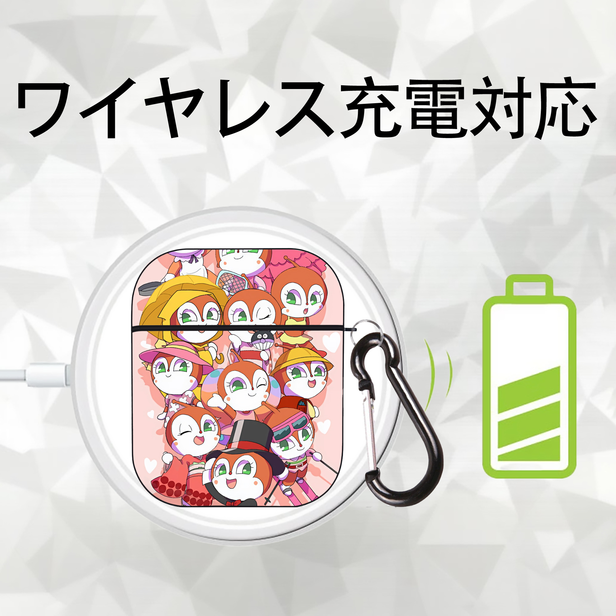アンパンマン Anpanman AirPods 第2世代保護ケース ハードシェル ブラック 耐衝撃・防指紋・カラビナ付き