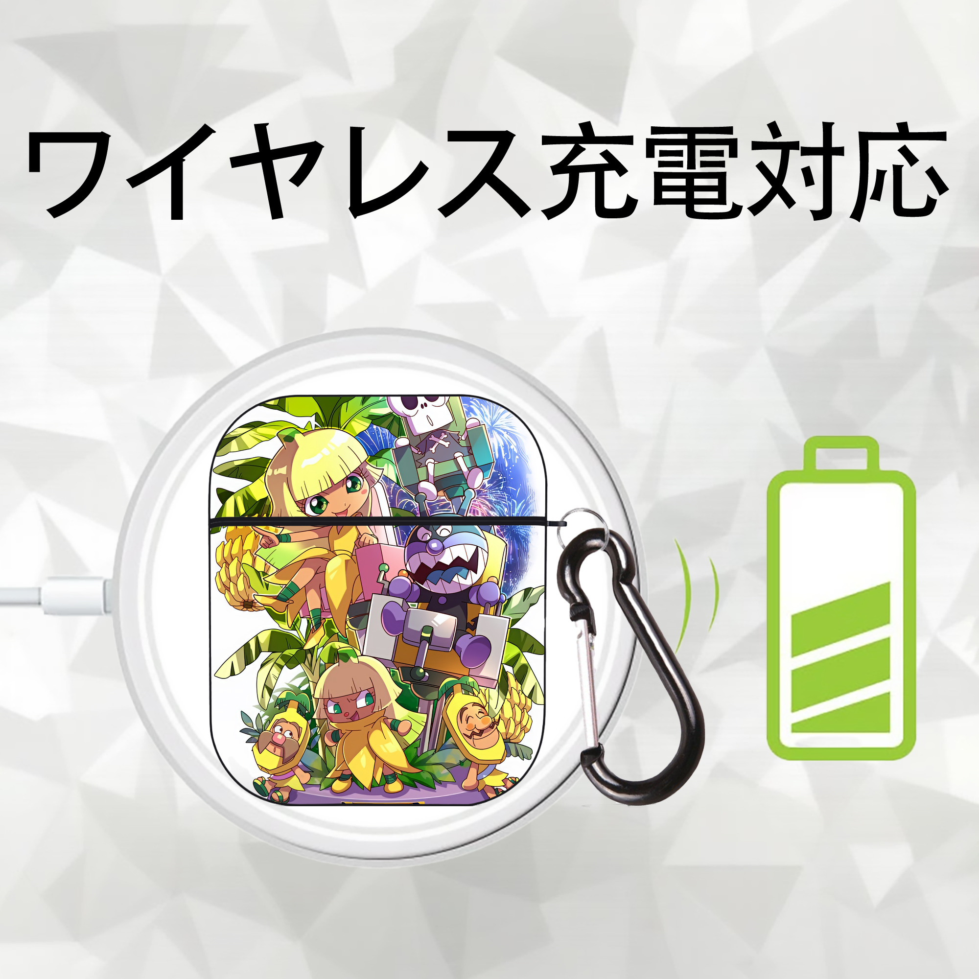 アンパンマン Anpanman AirPods 第2世代保護ケース ハードシェル ブラック 耐衝撃・防指紋・カラビナ付き