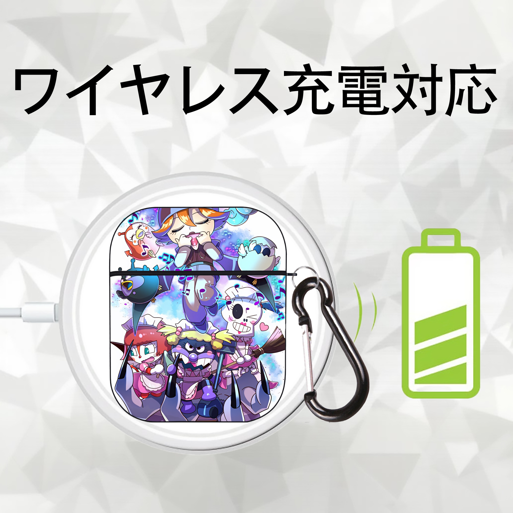 アンパンマン Anpanman AirPods 第2世代保護ケース ハードシェル ブラック 耐衝撃・防指紋・カラビナ付き