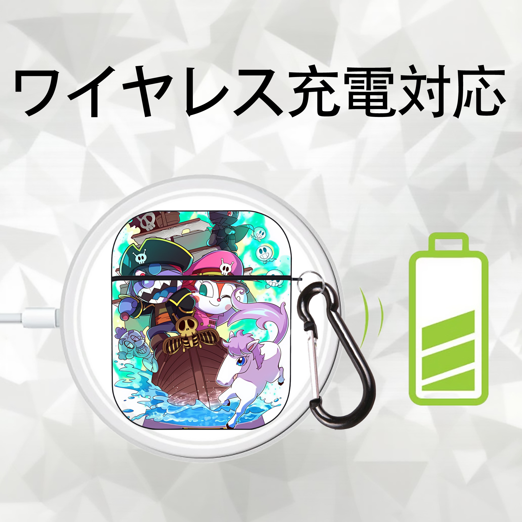 アンパンマン Anpanman AirPods 第2世代保護ケース ハードシェル ブラック 耐衝撃・防指紋・カラビナ付き