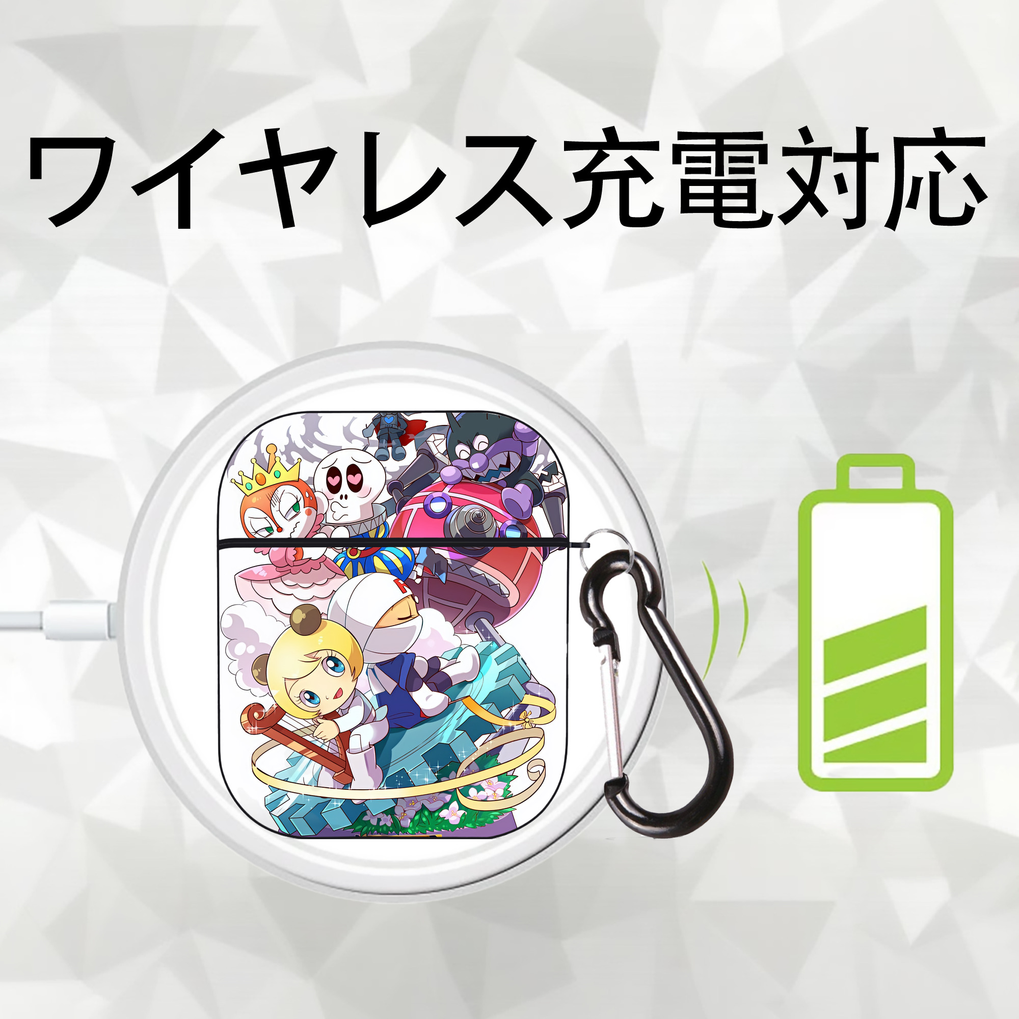 アンパンマン Anpanman AirPods 第2世代保護ケース ハードシェル ブラック 耐衝撃・防指紋・カラビナ付き