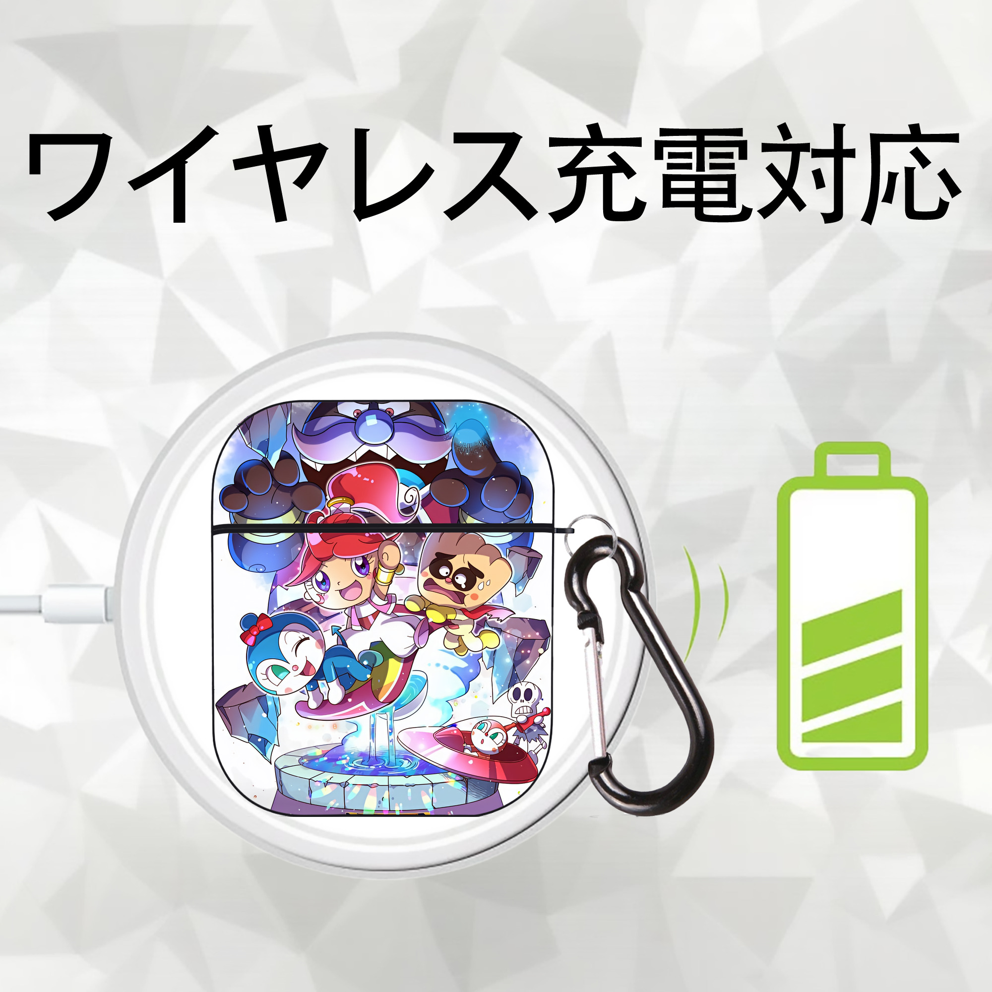 アンパンマン Anpanman AirPods 第2世代保護ケース ハードシェル ブラック 耐衝撃・防指紋・カラビナ付き