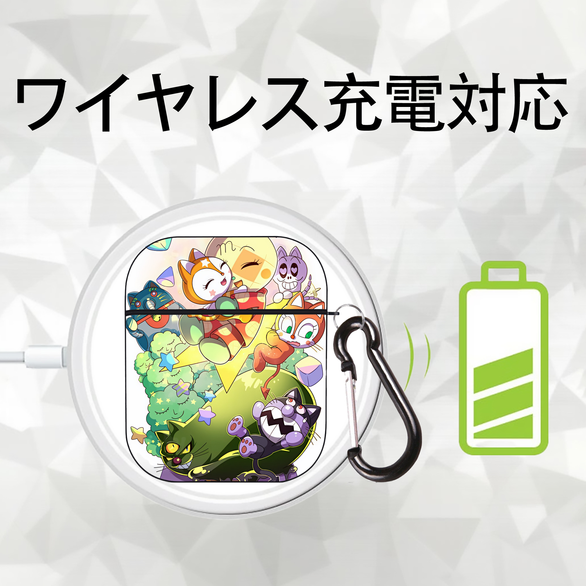 アンパンマン Anpanman AirPods 第2世代保護ケース ハードシェル ブラック 耐衝撃・防指紋・カラビナ付き