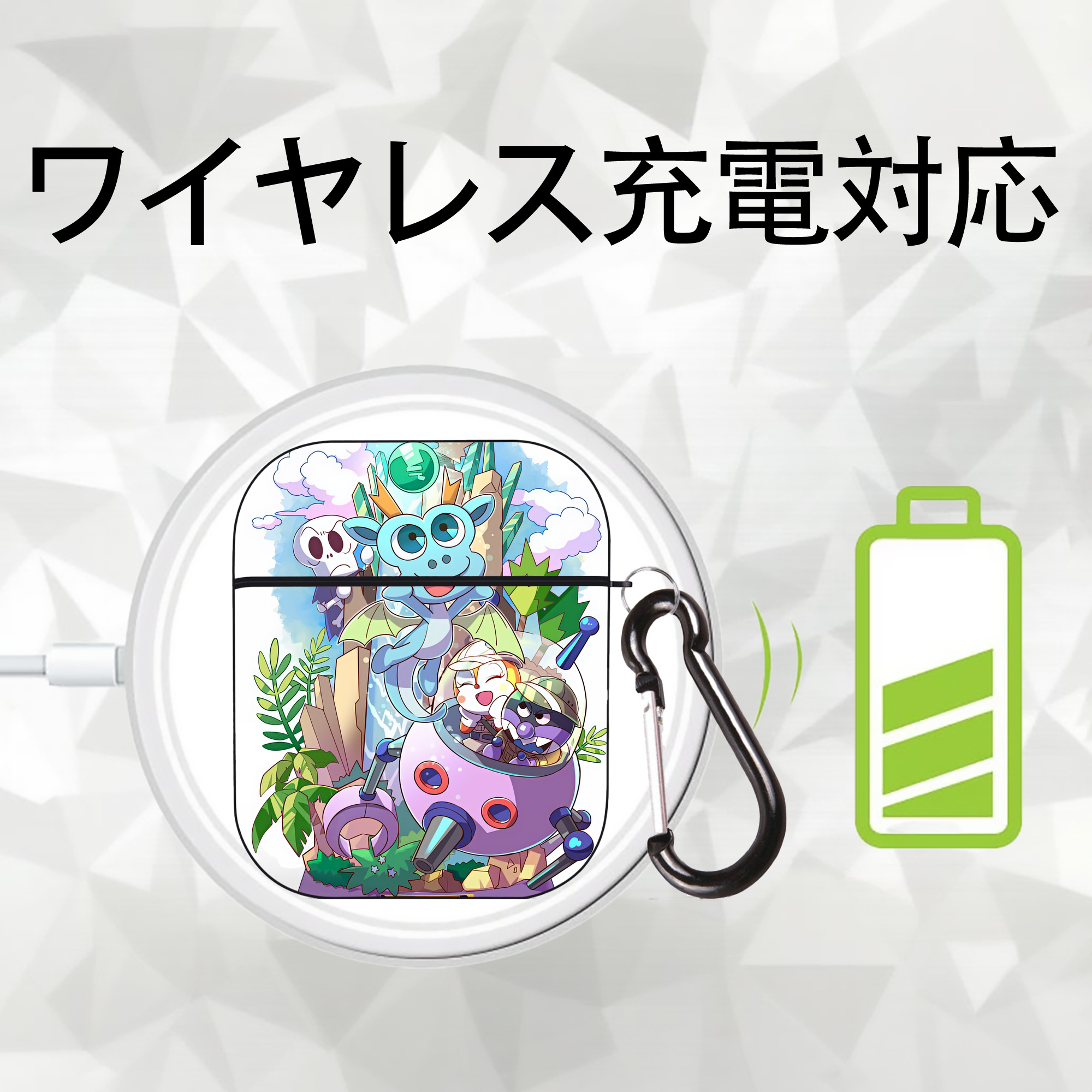 アンパンマン Anpanman AirPods 第2世代保護ケース ハードシェル ブラック 耐衝撃・防指紋・カラビナ付き