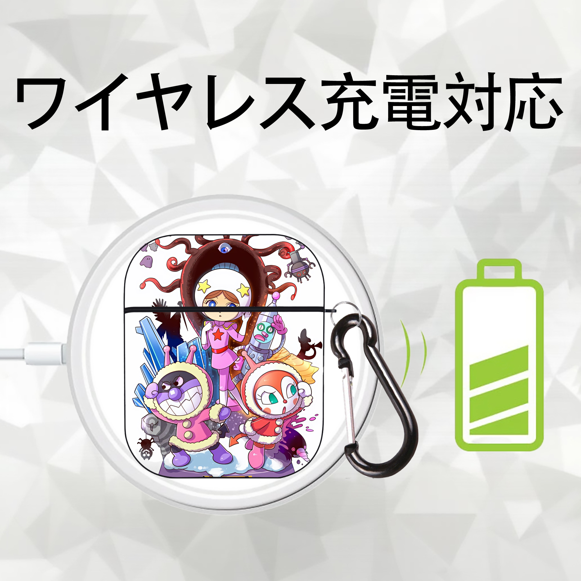 アンパンマン Anpanman AirPods 第2世代保護ケース ハードシェル ブラック 耐衝撃・防指紋・カラビナ付き