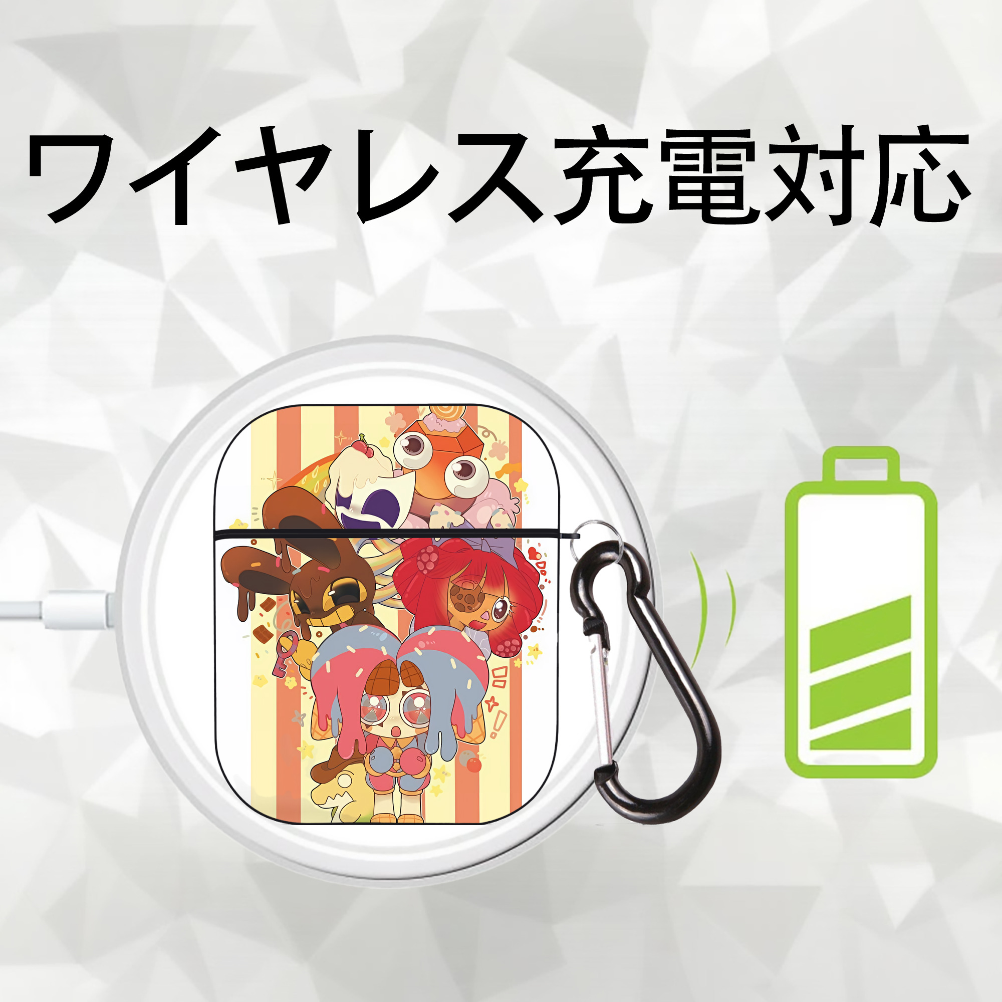 アンパンマン Anpanman AirPods 第2世代保護ケース ハードシェル ブラック 耐衝撃・防指紋・カラビナ付き