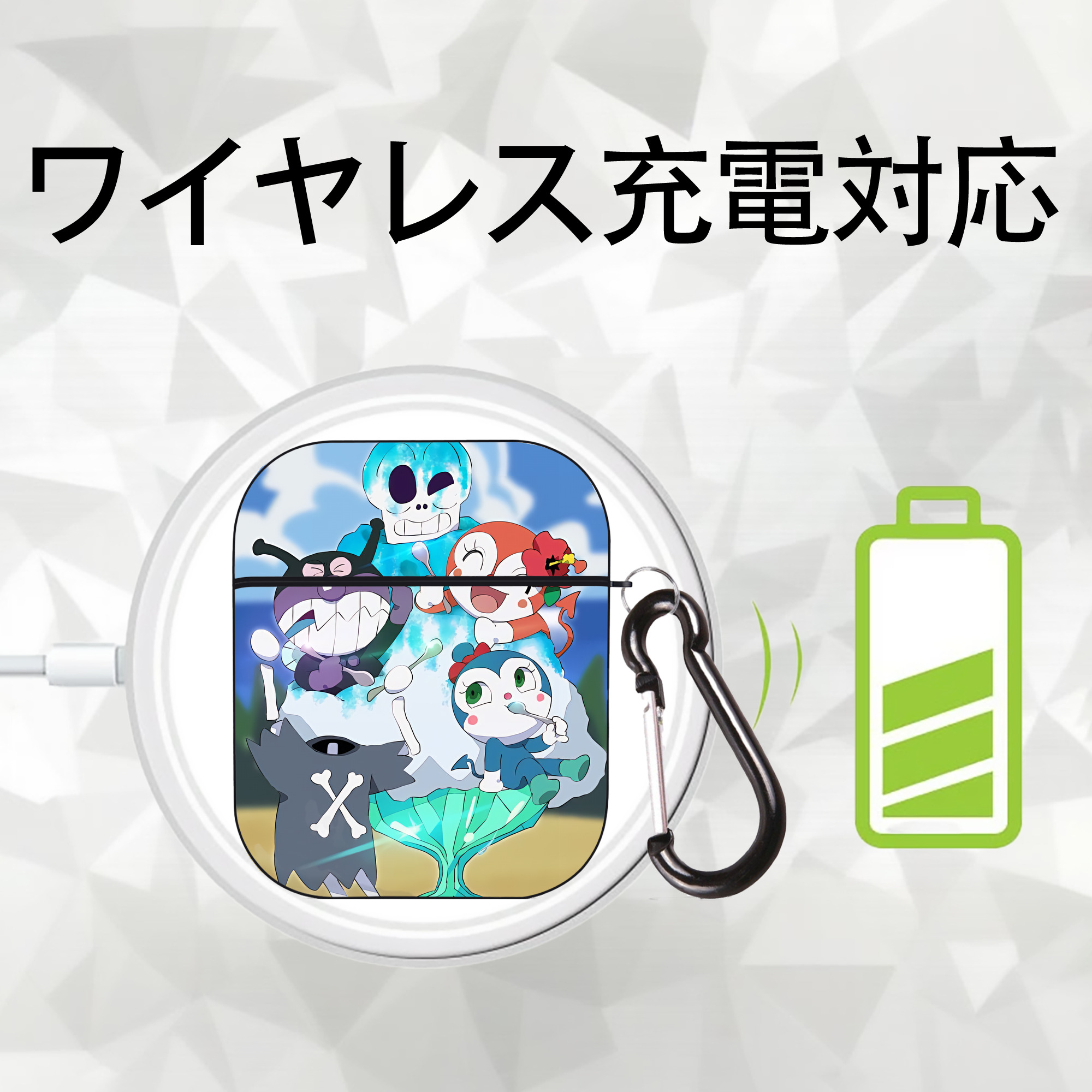 アンパンマン Anpanman AirPods 第2世代保護ケース ハードシェル ブラック 耐衝撃・防指紋・カラビナ付き