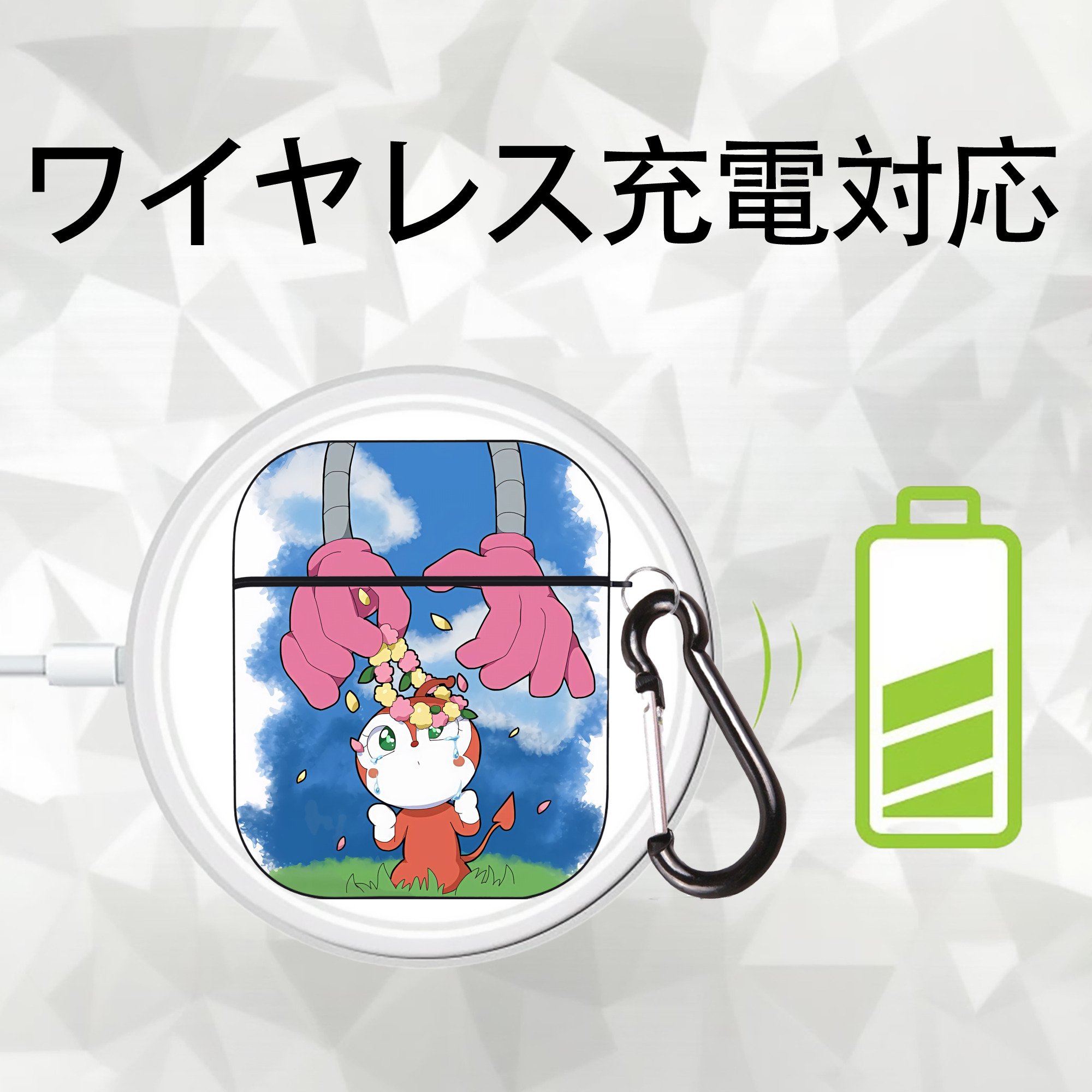 アンパンマン Anpanman AirPods 第2世代保護ケース ハードシェル ブラック 耐衝撃・防指紋・カラビナ付き