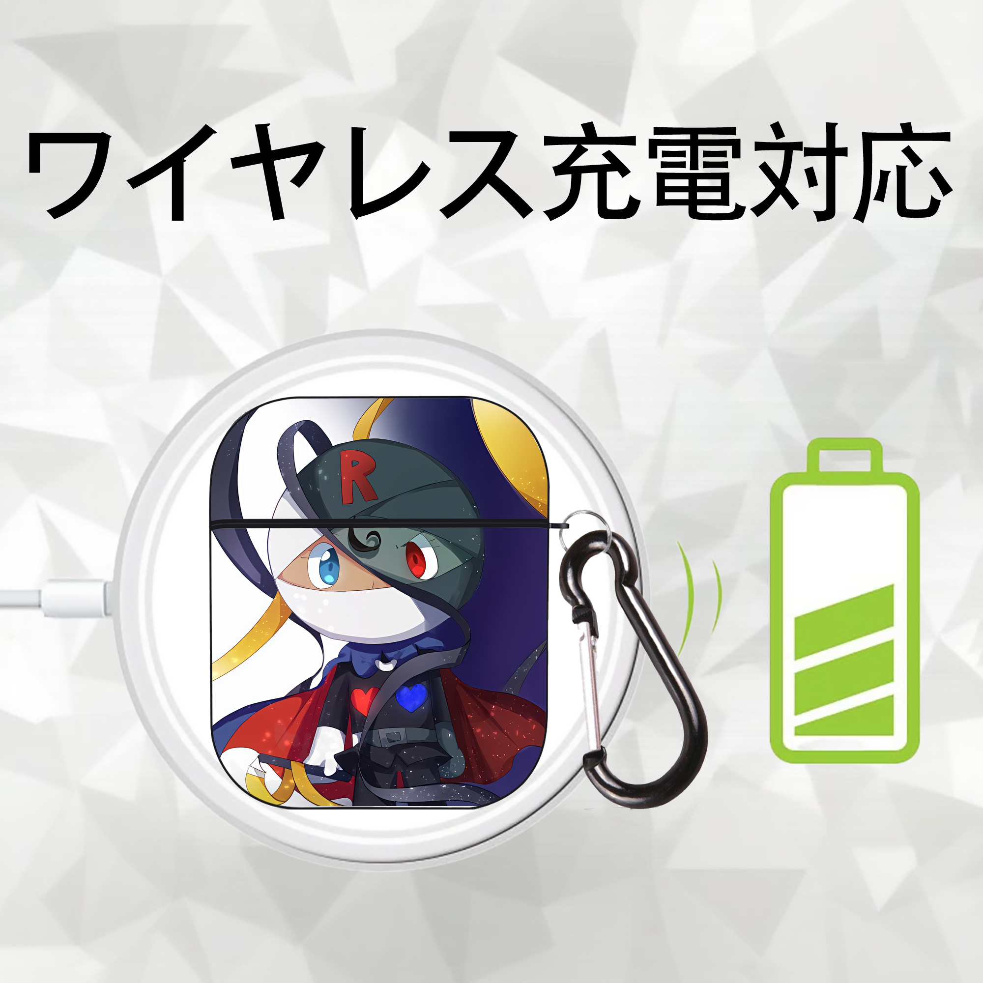 アンパンマン Anpanman AirPods 第2世代保護ケース ハードシェル ブラック 耐衝撃・防指紋・カラビナ付き