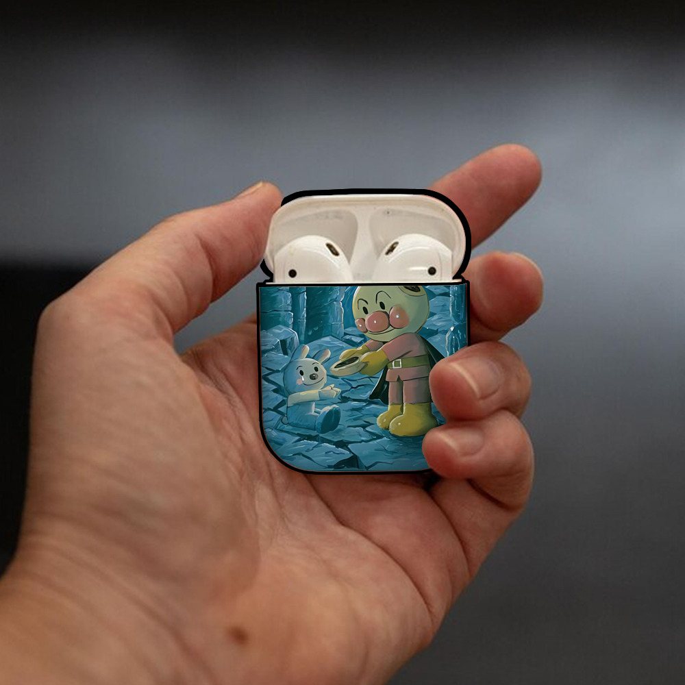 アンパンマン Anpanman AirPods 第2世代保護ケース ハードシェル ブラック 耐衝撃・防指紋・カラビナ付き
