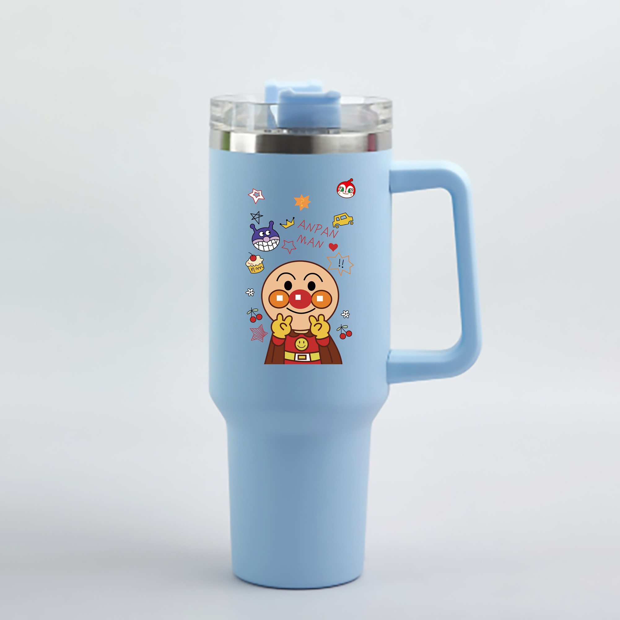 （画像用） アンパンマン Anpanman 1200mL車用タンブラー - クリスタルステッカー（プラスチックストロー付き）