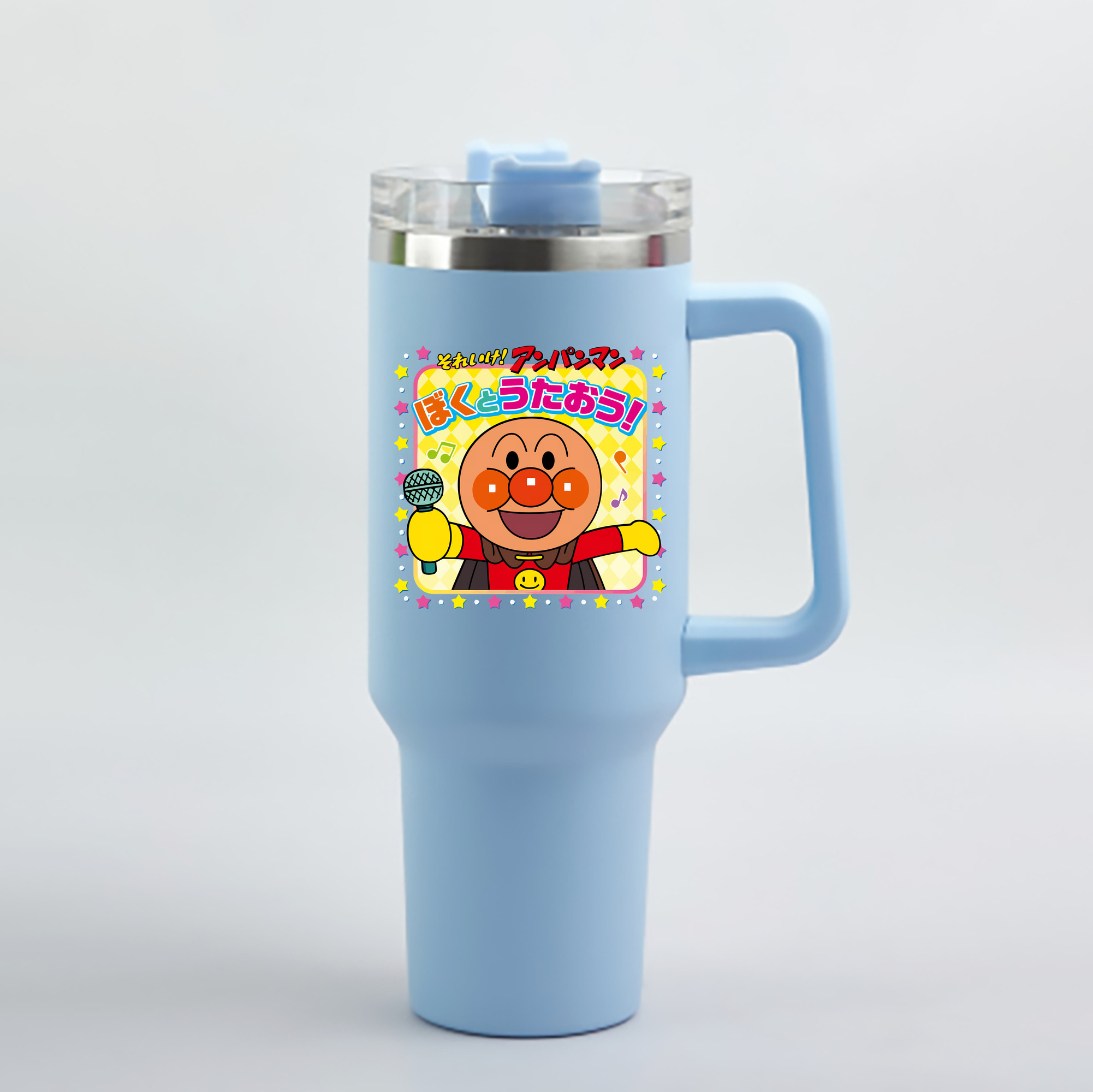 （画像用） アンパンマン Anpanman 1200mL車用タンブラー - クリスタルステッカー（プラスチックストロー付き）