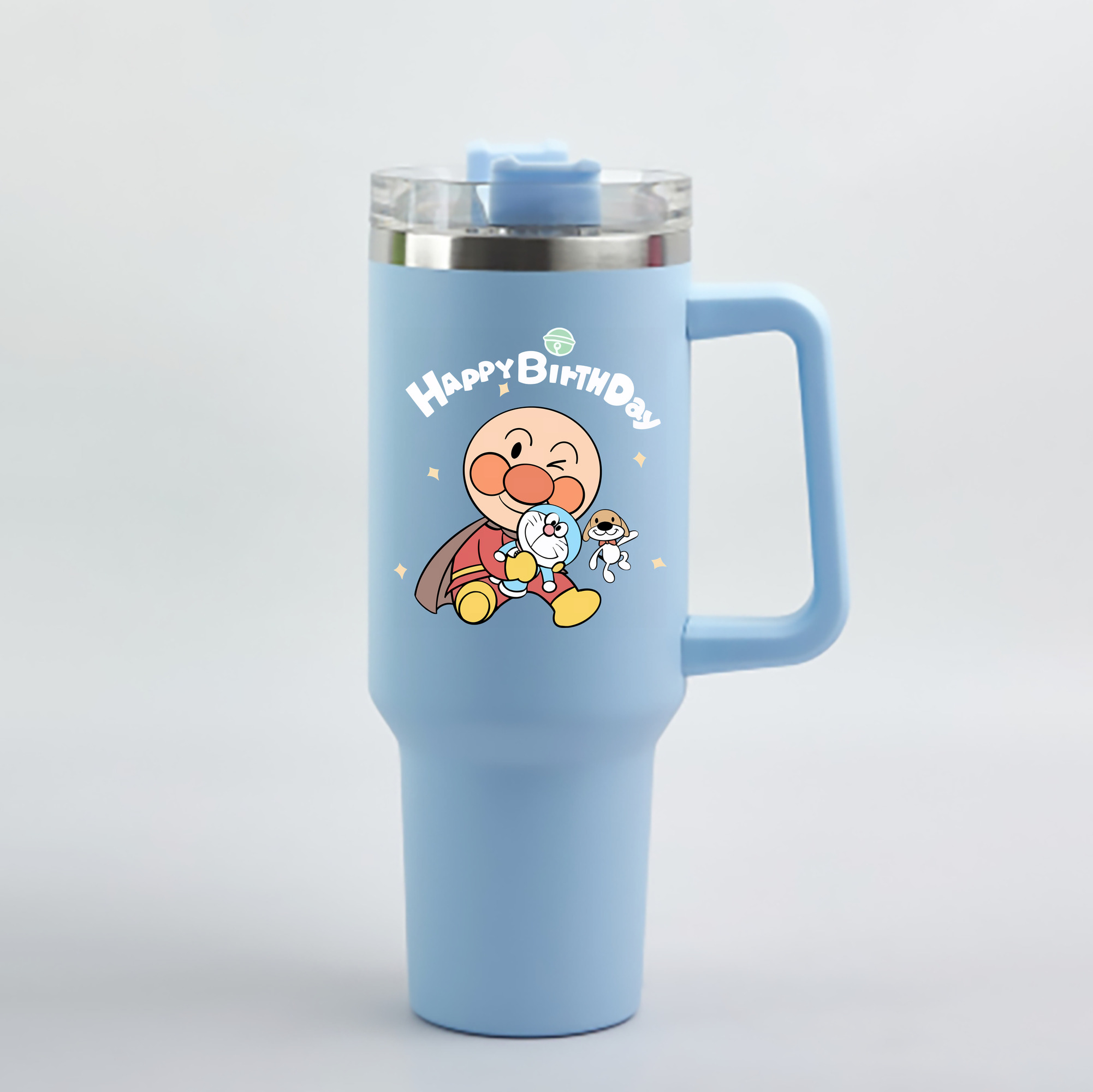 （画像用） アンパンマン Anpanman 1200mL車用タンブラー - クリスタルステッカー（プラスチックストロー付き）