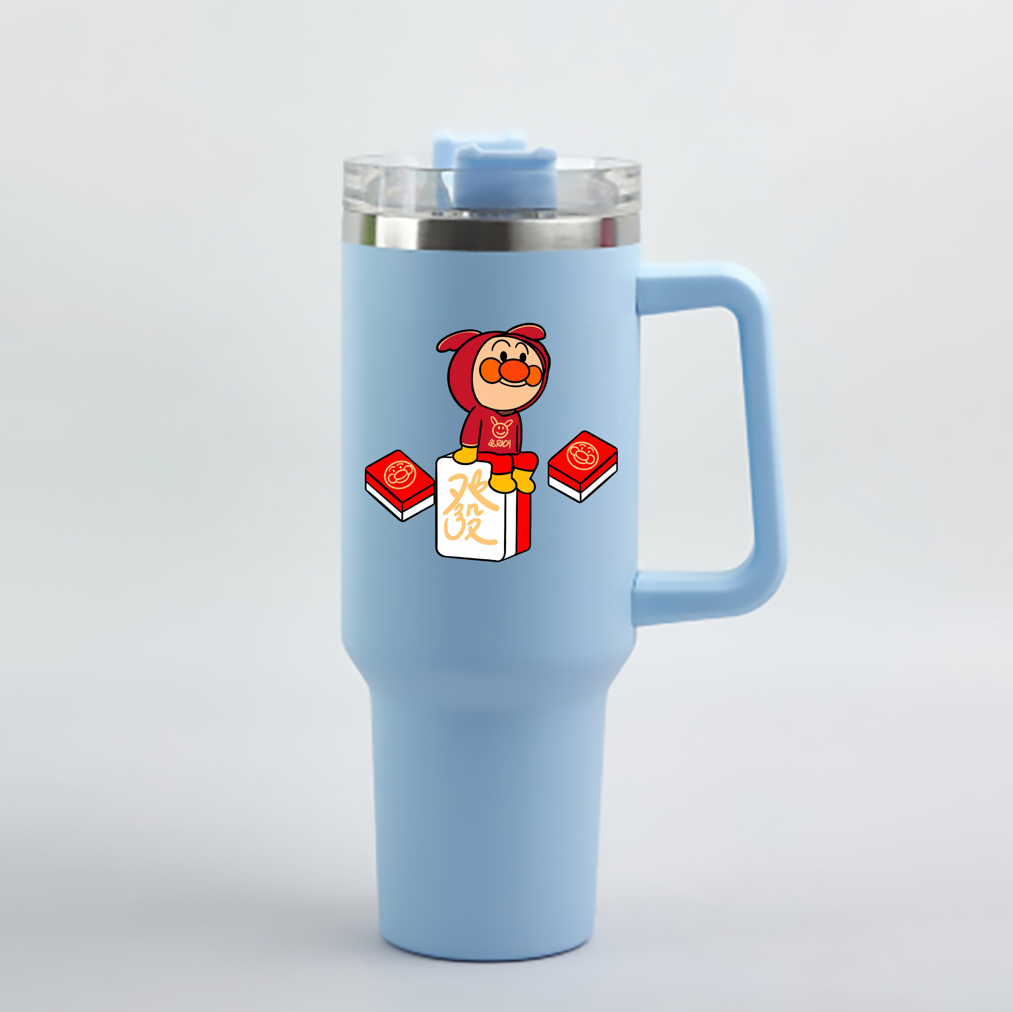 （画像用） アンパンマン Anpanman 1200mL車用タンブラー - クリスタルステッカー（プラスチックストロー付き）