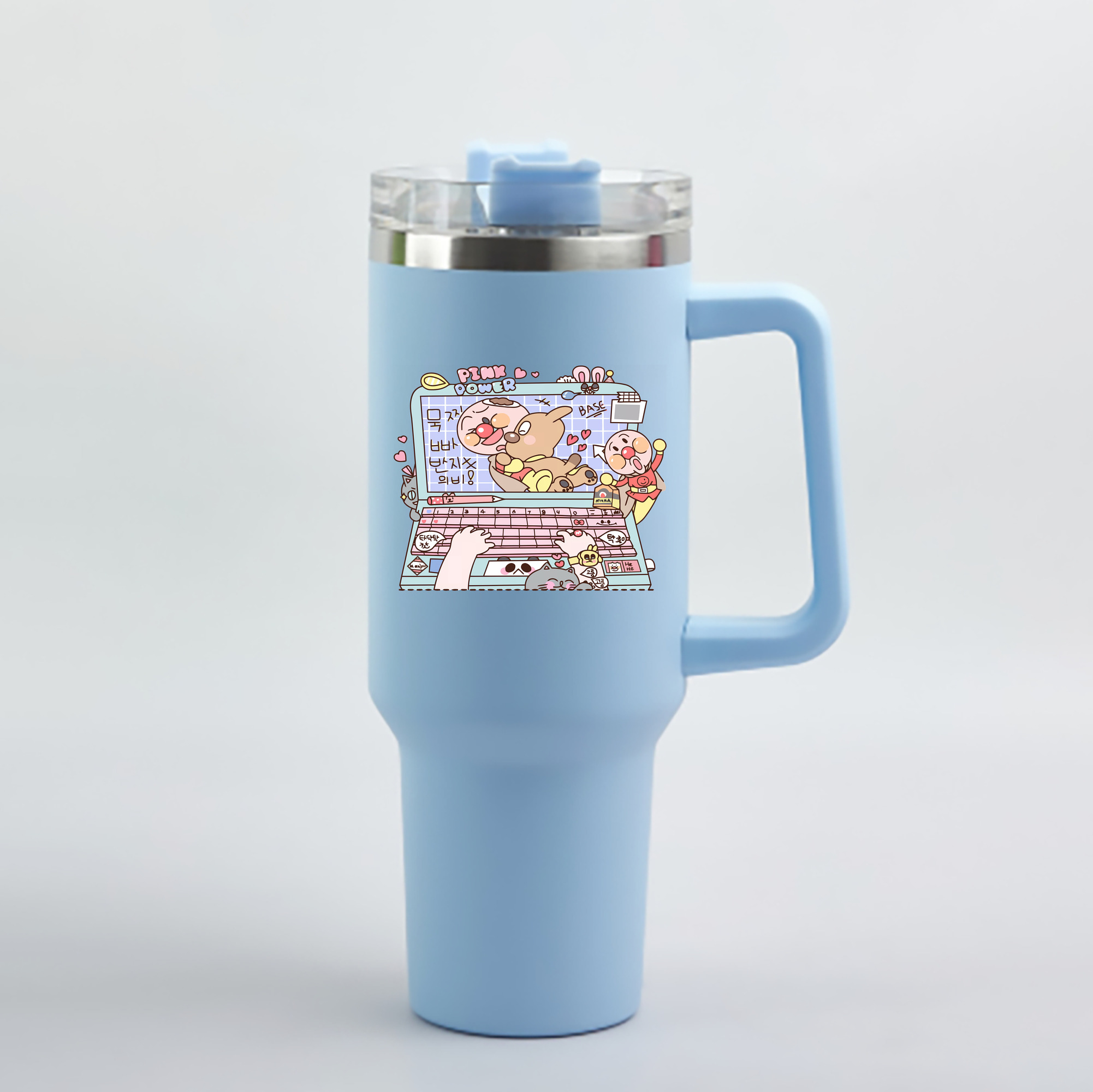 （画像用） アンパンマン Anpanman 1200mL車用タンブラー - クリスタルステッカー（プラスチックストロー付き）