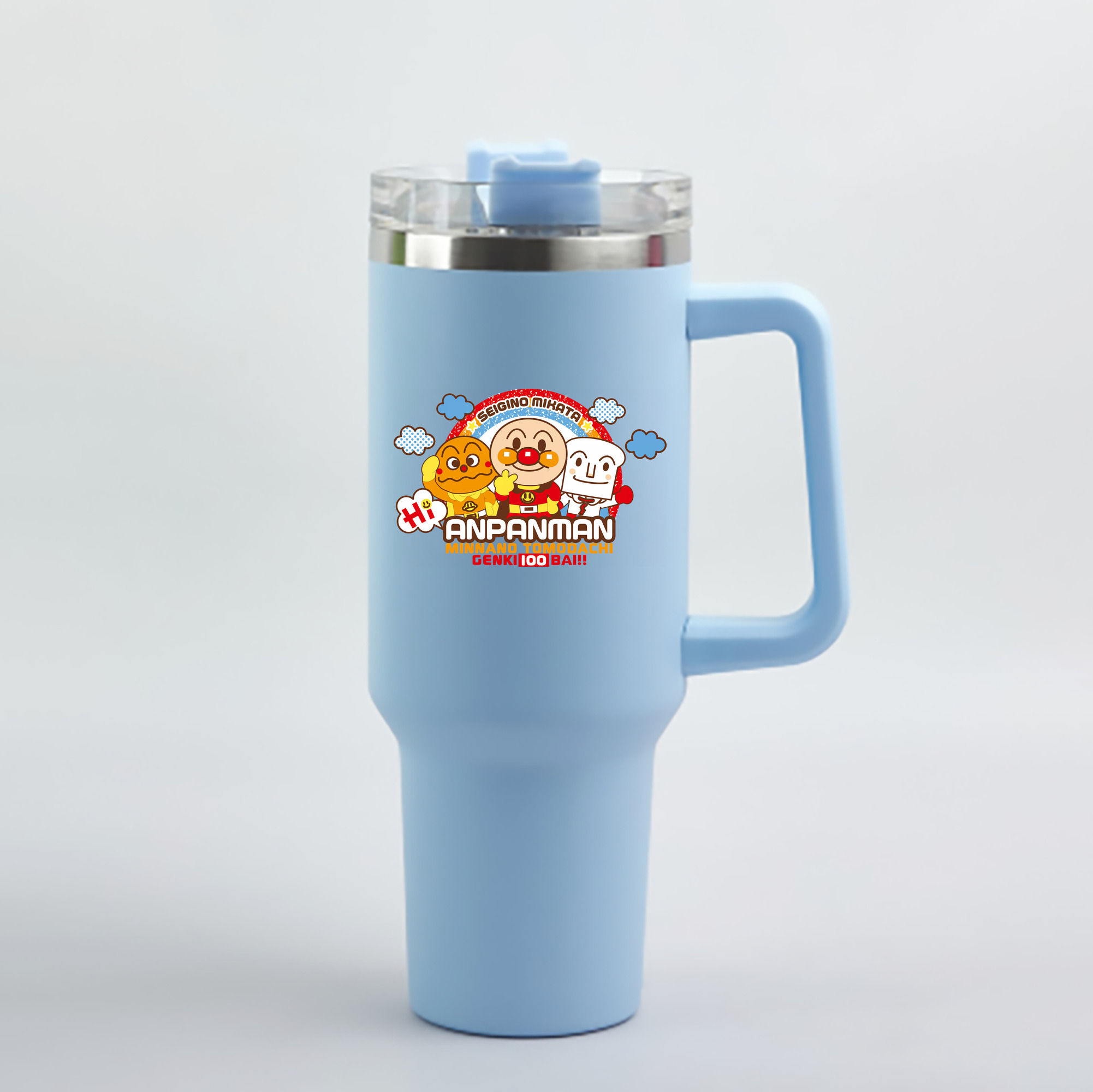 （画像用） アンパンマン Anpanman 1200mL車用タンブラー - クリスタルステッカー（プラスチックストロー付き）