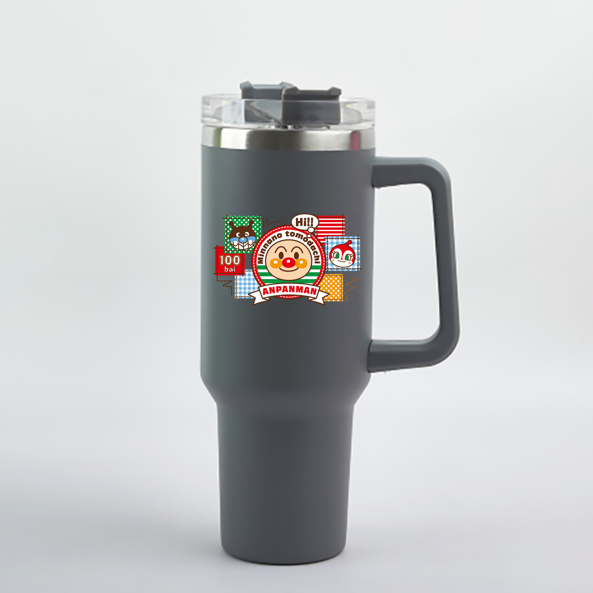 （画像用） アンパンマン Anpanman 1200mL車用タンブラー - クリスタルステッカー（プラスチックストロー付き）
