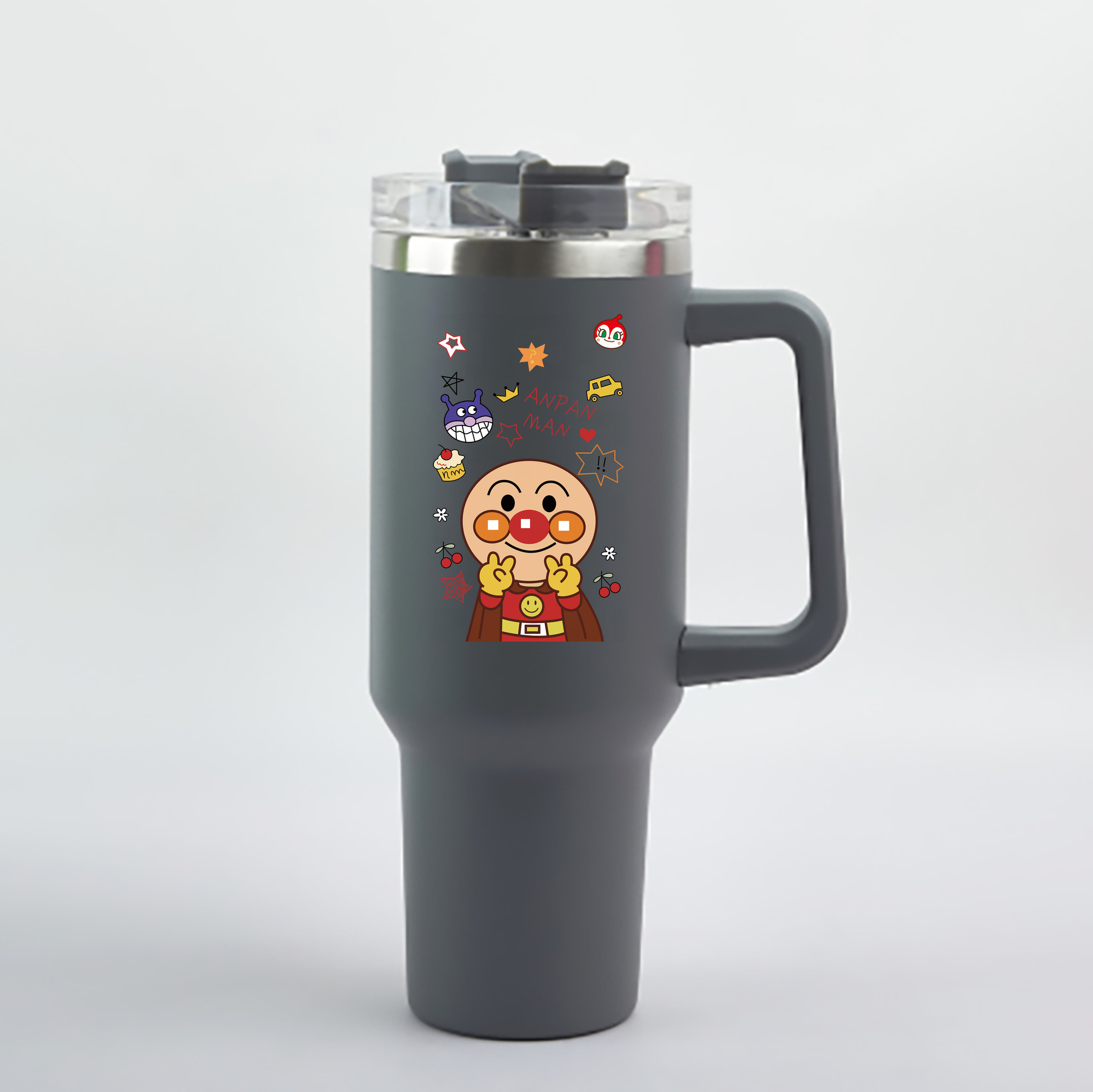 （画像用） アンパンマン Anpanman 1200mL車用タンブラー - クリスタルステッカー（プラスチックストロー付き）