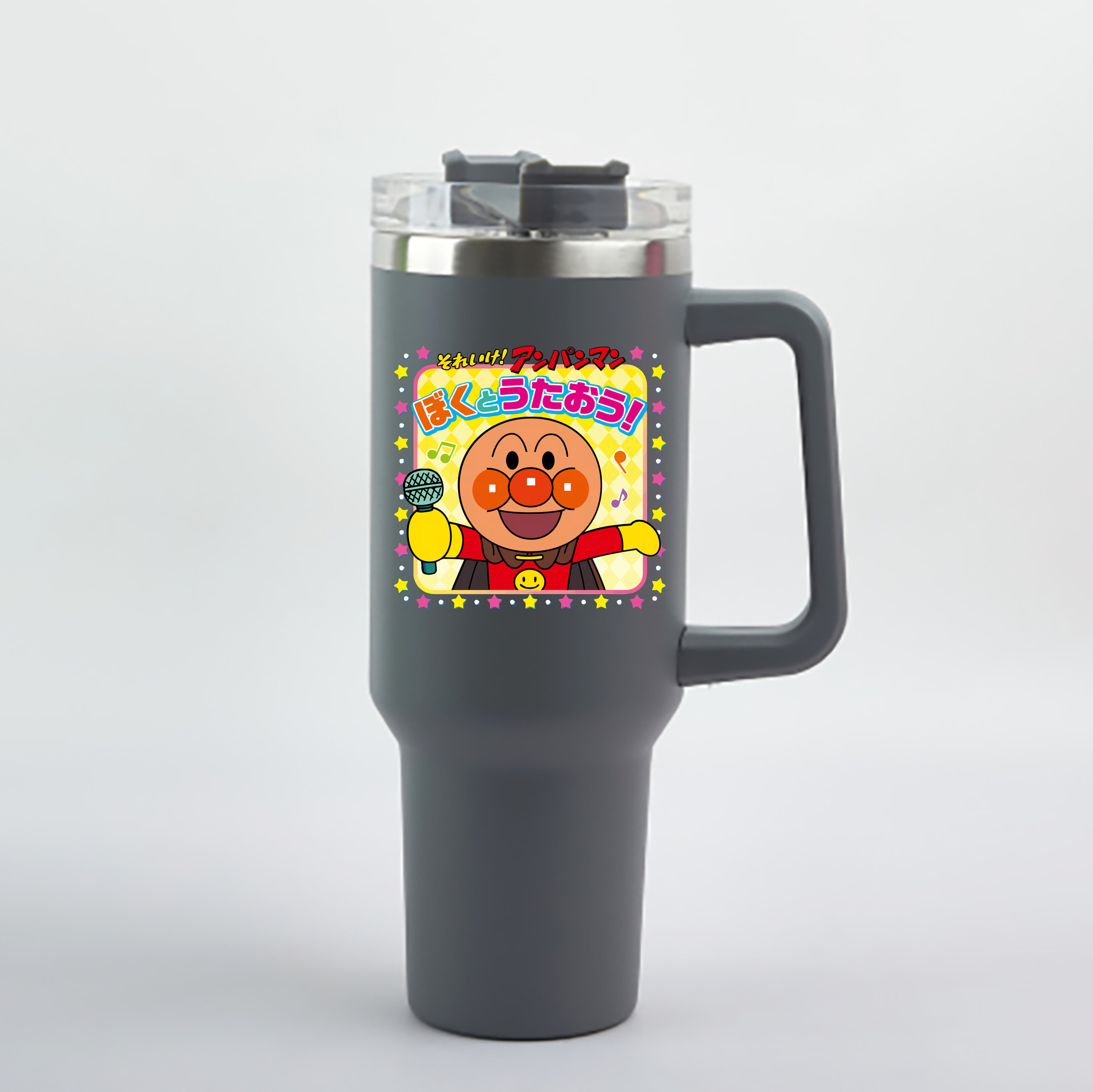 （画像用） アンパンマン Anpanman 1200mL車用タンブラー - クリスタルステッカー（プラスチックストロー付き）