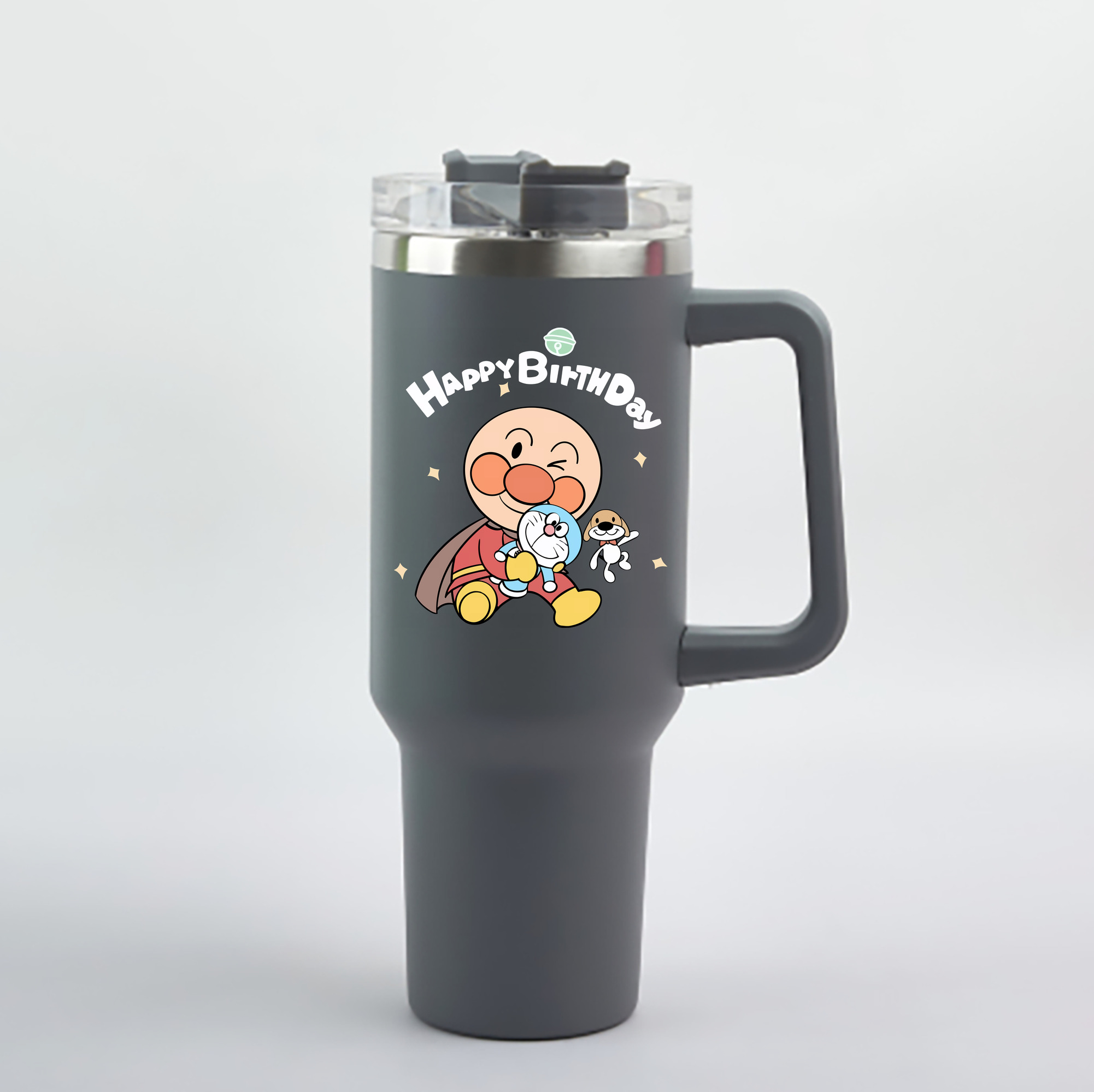 （画像用） アンパンマン Anpanman 1200mL車用タンブラー - クリスタルステッカー（プラスチックストロー付き）