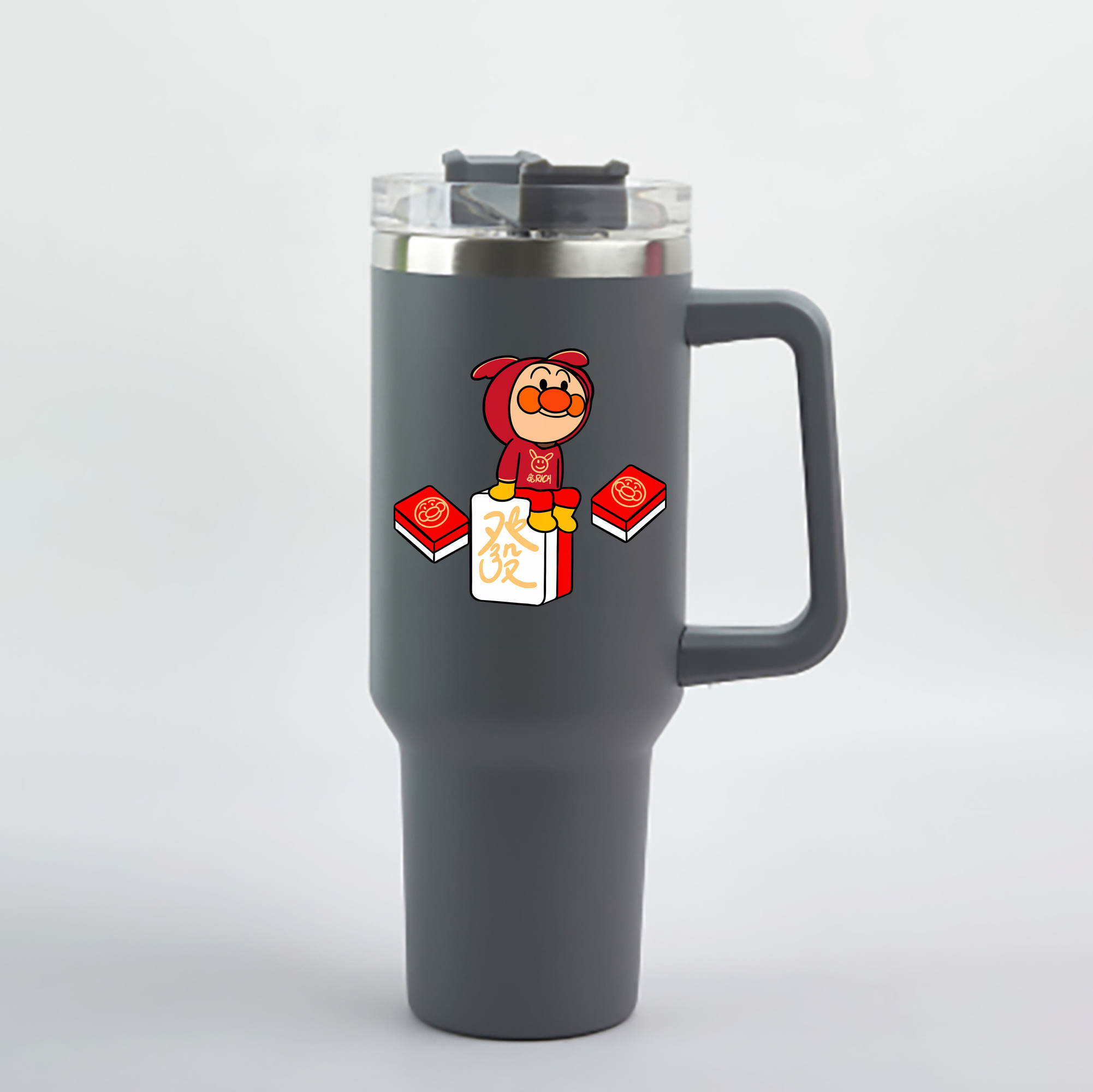 （画像用） アンパンマン Anpanman 1200mL車用タンブラー - クリスタルステッカー（プラスチックストロー付き）