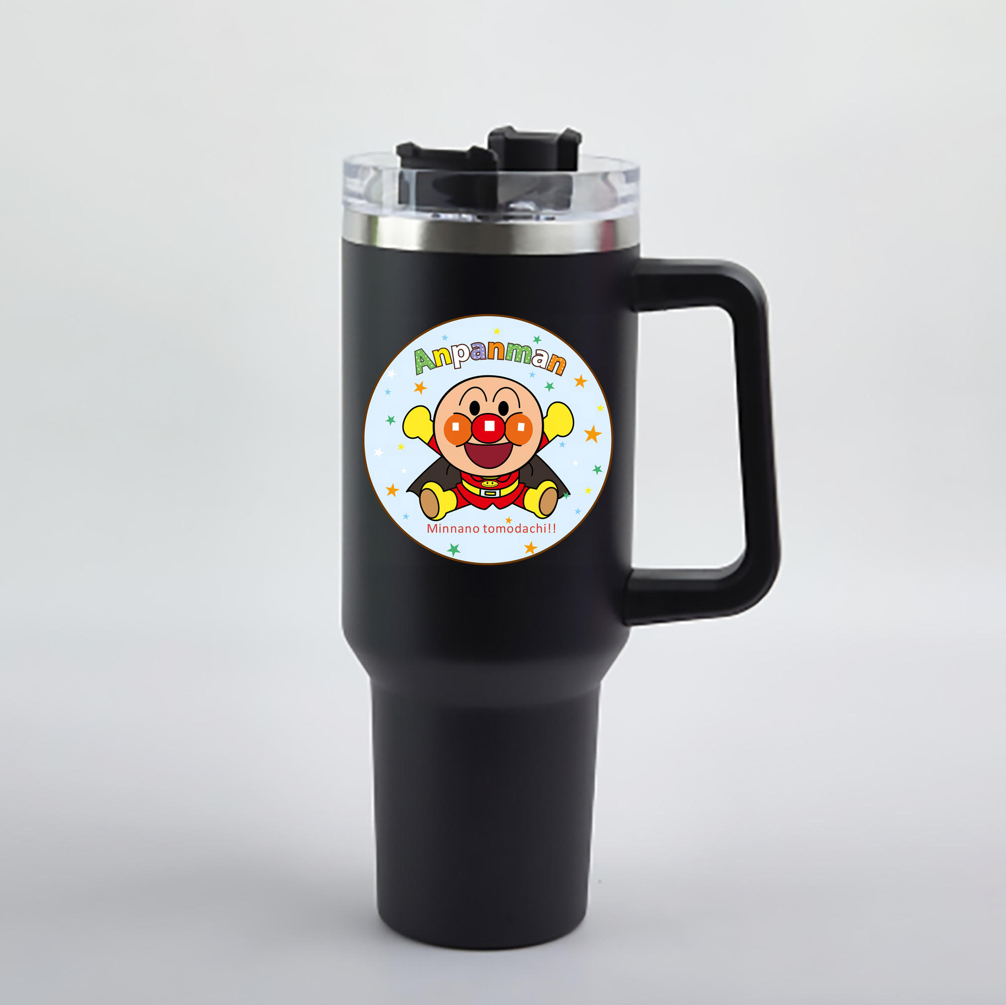 （画像用） アンパンマン Anpanman 1200mL車用タンブラー - クリスタルステッカー（プラスチックストロー付き）