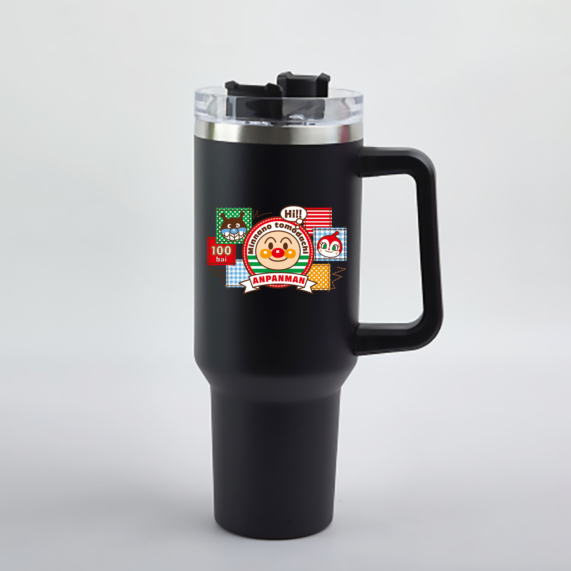 （画像用） アンパンマン Anpanman 1200mL車用タンブラー - クリスタルステッカー（プラスチックストロー付き）