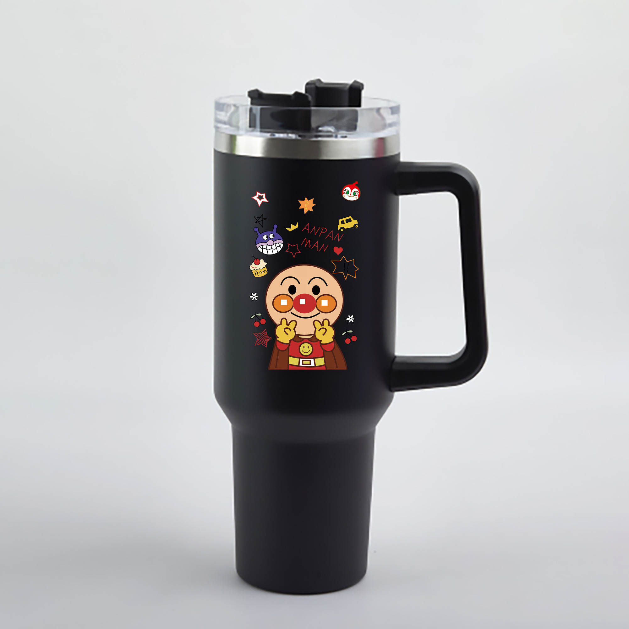 （画像用） アンパンマン Anpanman 1200mL車用タンブラー - クリスタルステッカー（プラスチックストロー付き）