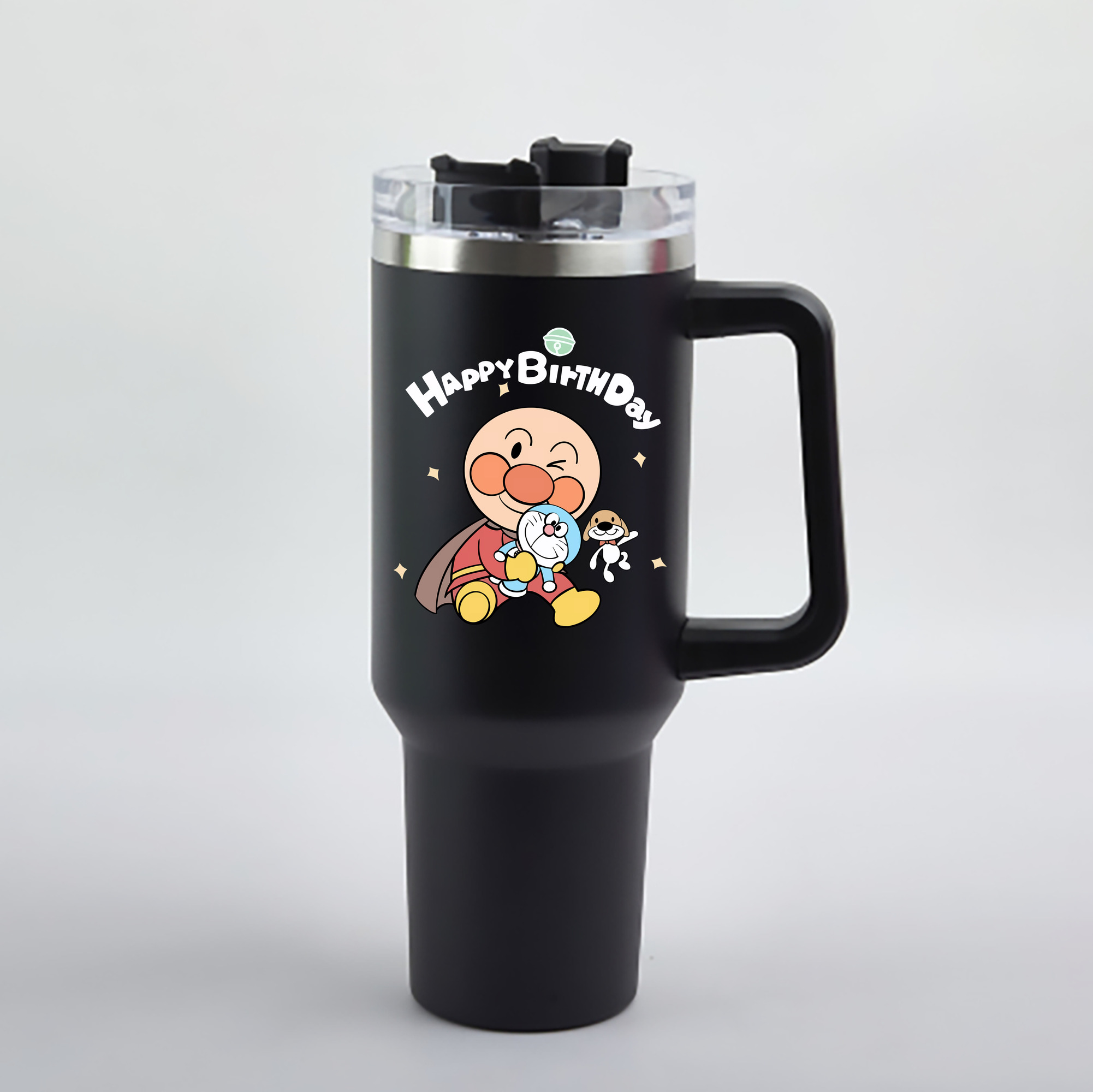 （画像用） アンパンマン Anpanman 1200mL車用タンブラー - クリスタルステッカー（プラスチックストロー付き）