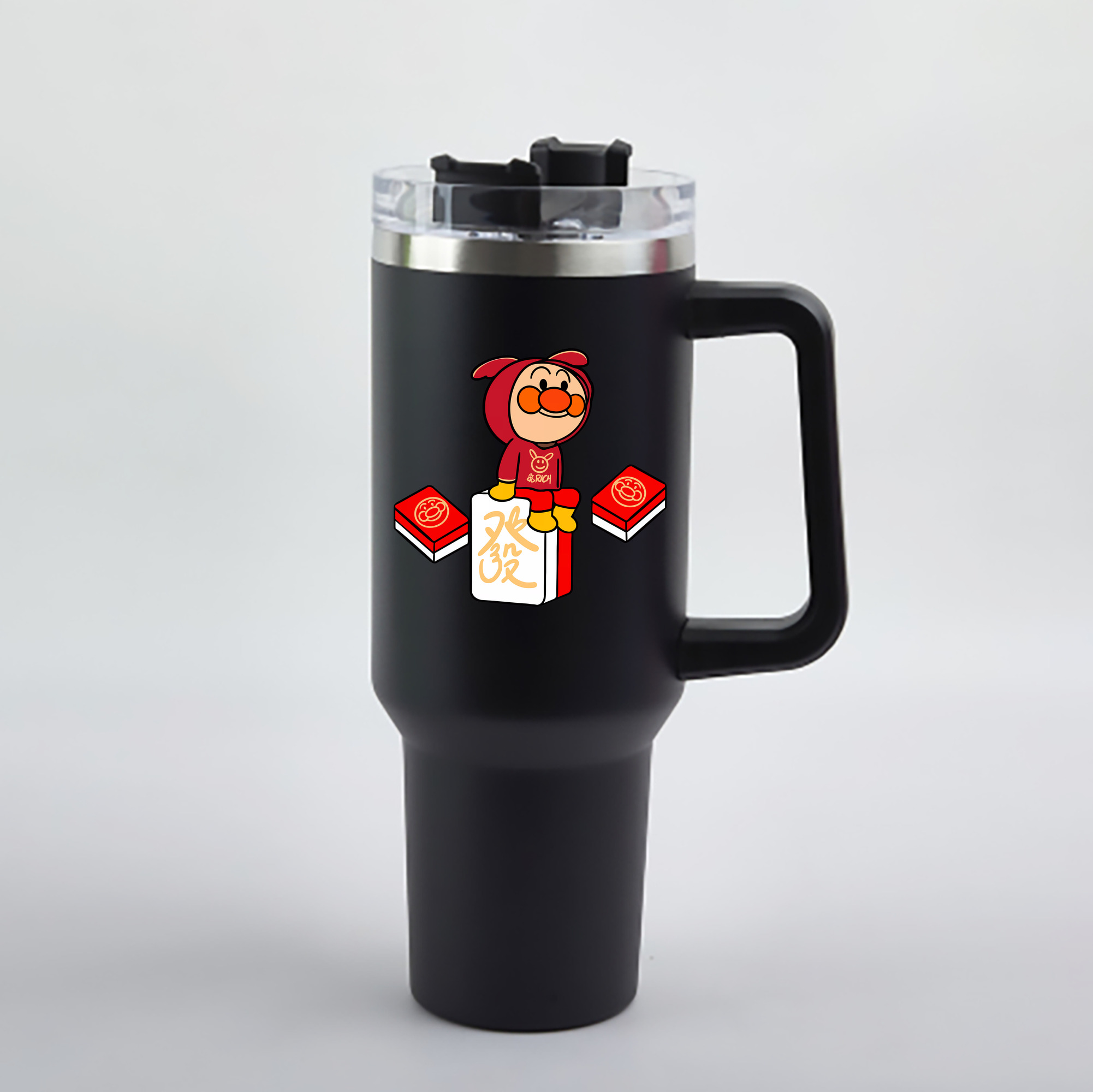 （画像用） アンパンマン Anpanman 1200mL車用タンブラー - クリスタルステッカー（プラスチックストロー付き）