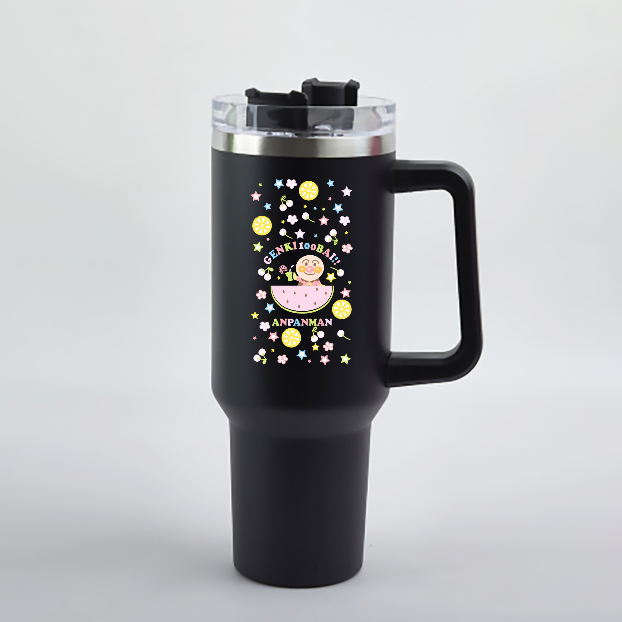（画像用） アンパンマン Anpanman 1200mL車用タンブラー - クリスタルステッカー（プラスチックストロー付き）