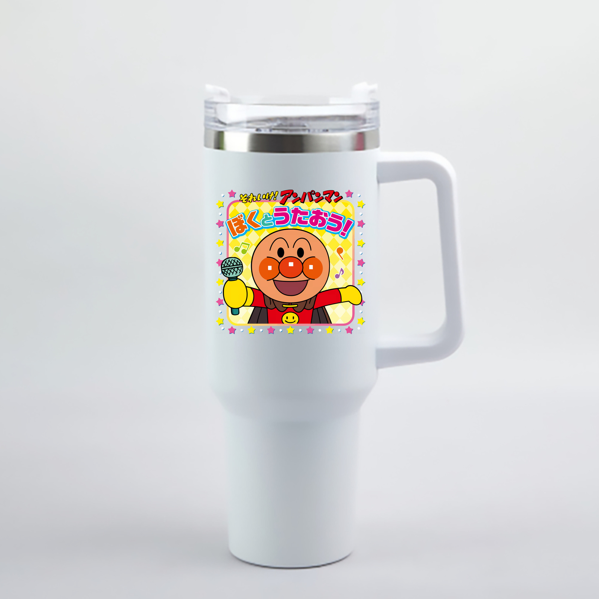 （画像用） アンパンマン Anpanman 1200mL車用タンブラー - クリスタルステッカー（プラスチックストロー付き）