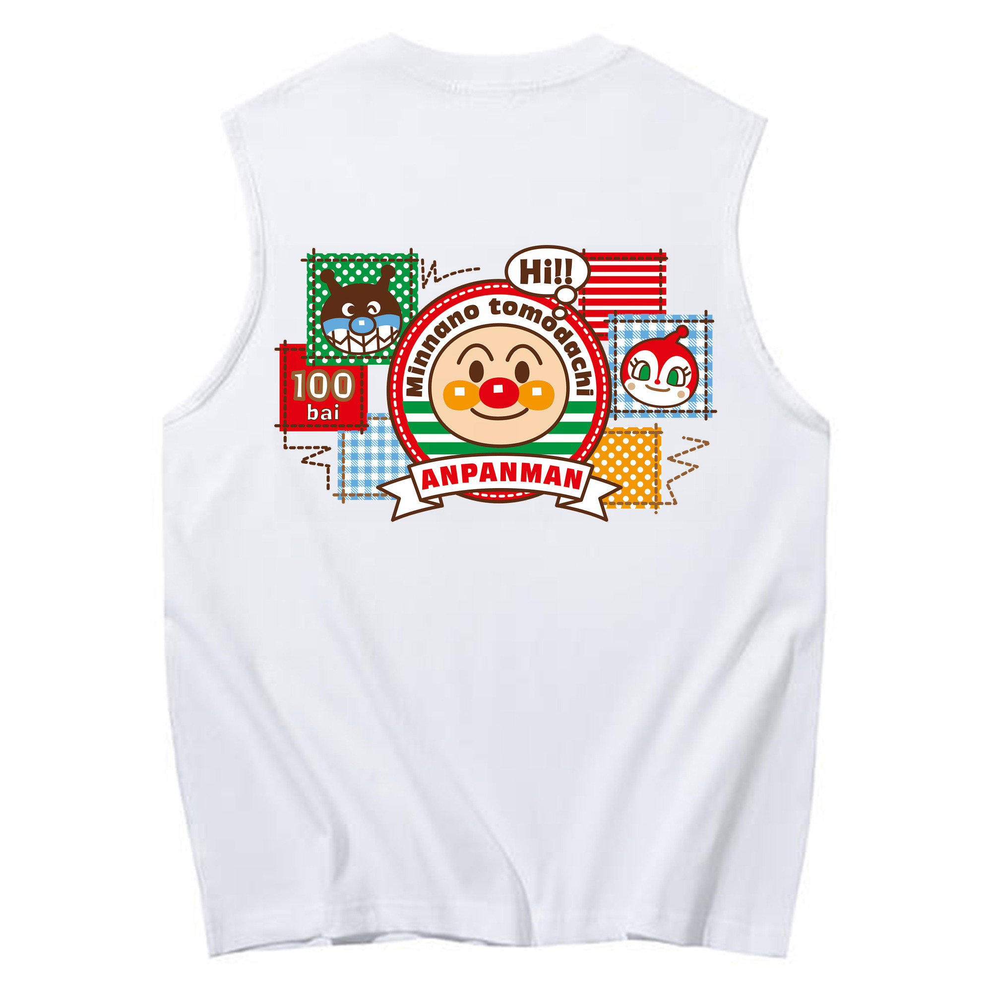 （画像用） アンパンマン Anpanman コットン100％タンクトップ（背面プリント）