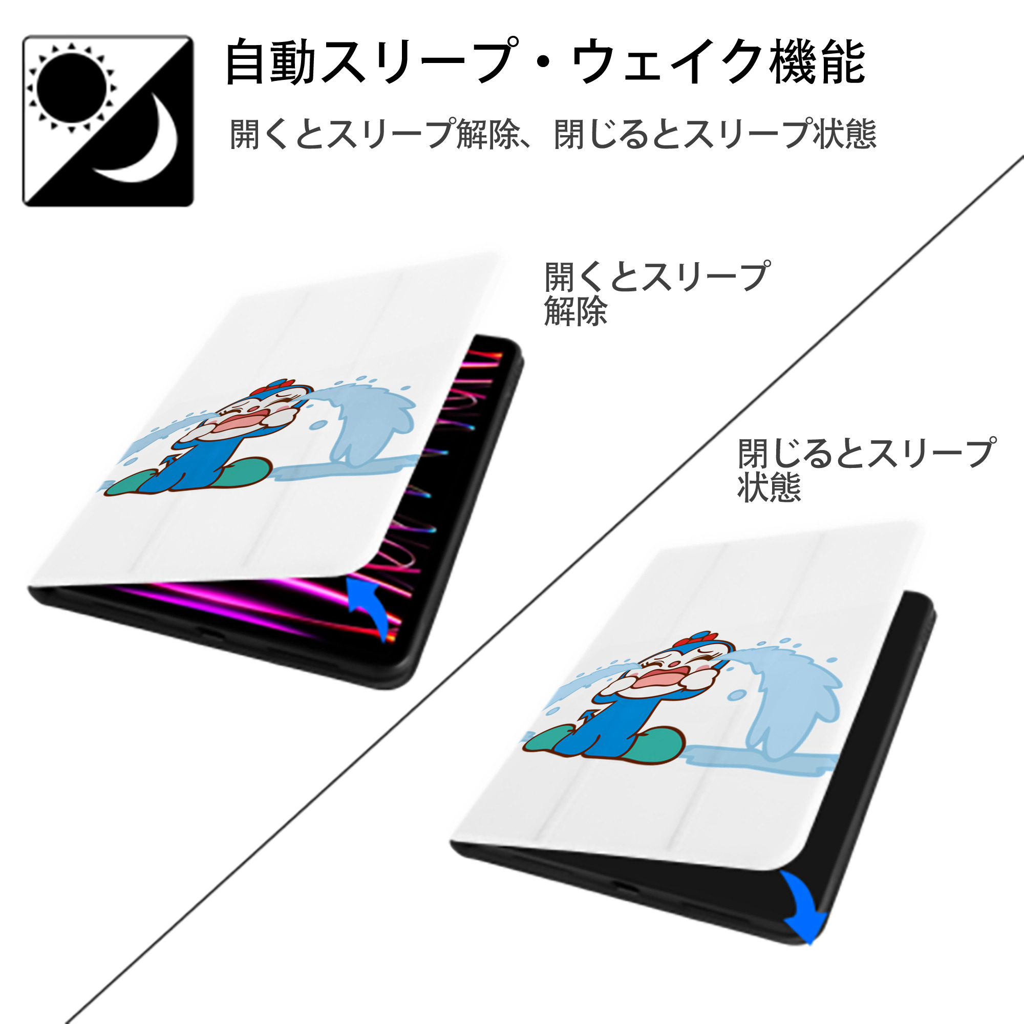 アンパンマン Anpanman IPad ケース ペン収納付き 三つ折りスタンド PUレザー×シリコン 対応機種9.5/10.5/10.9インチ